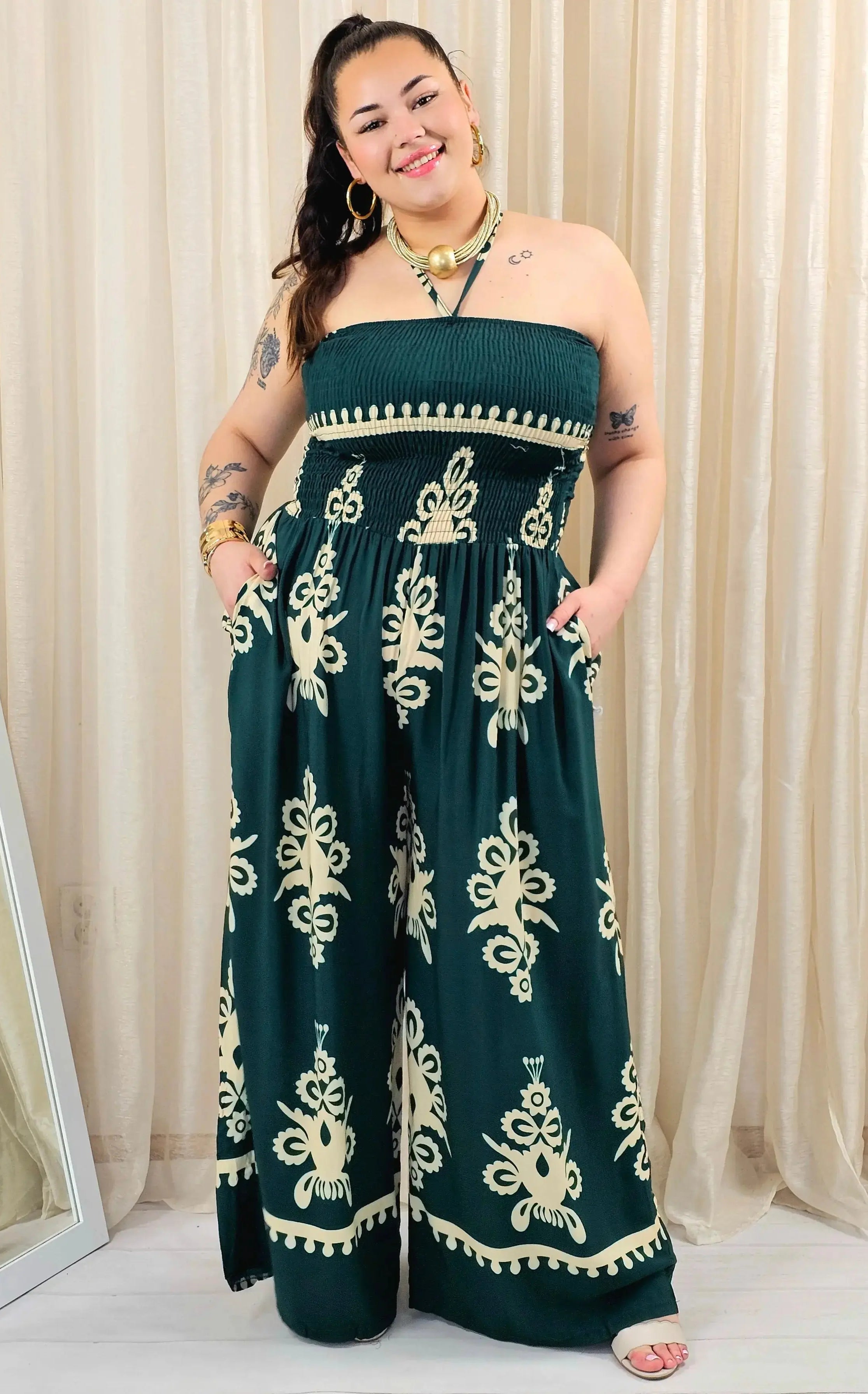 Kombinezon plus size bez ramiączek w eleganckim zielonym kolorze Stylowa XL