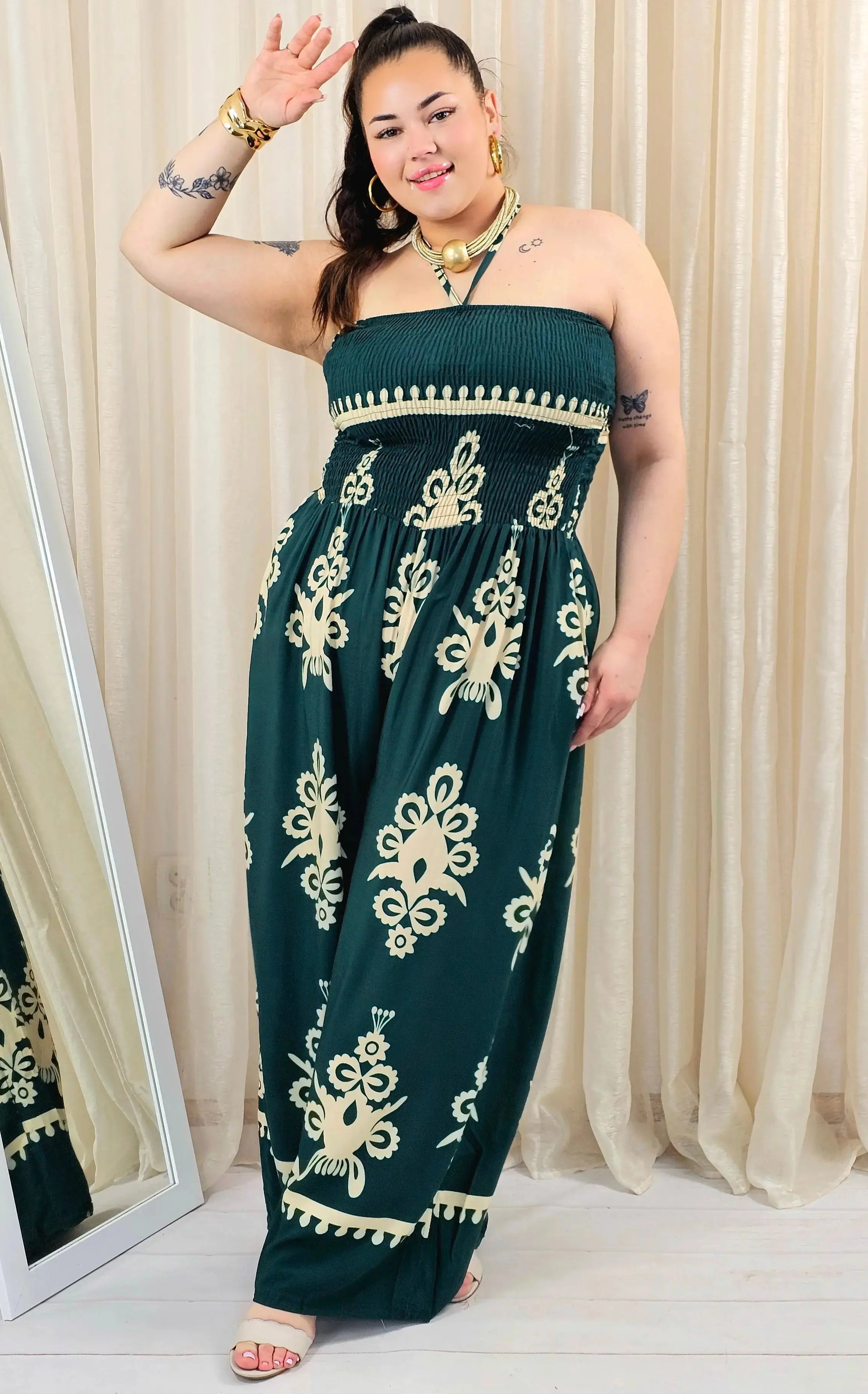 Kombinezon plus size bez ramiączek w eleganckim zielonym kolorze Stylowa XL