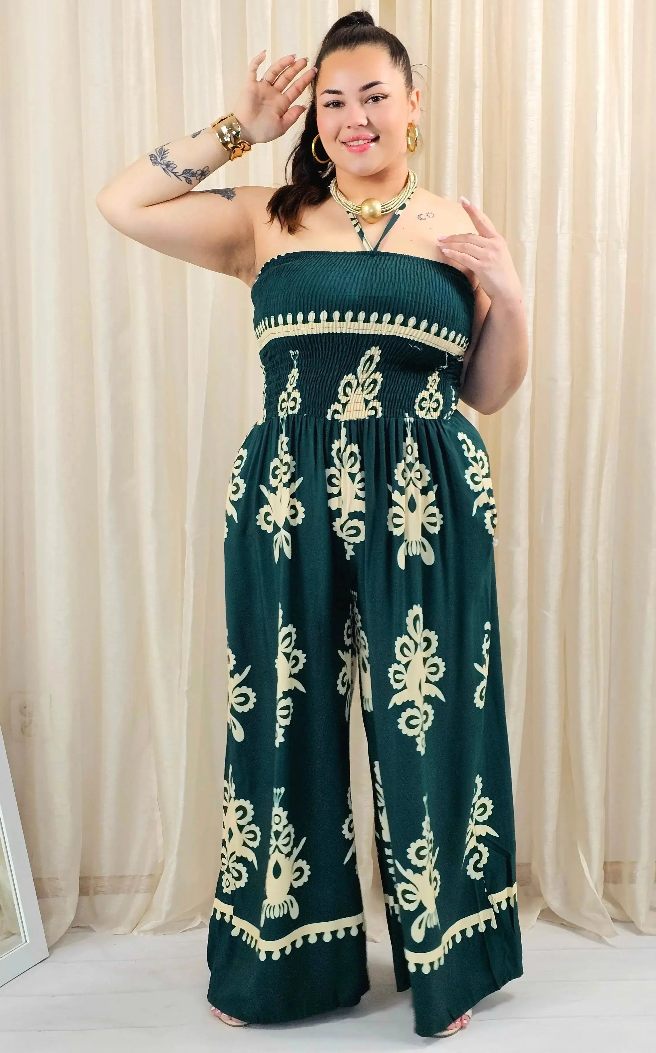 Kombinezon plus size bez ramiączek w eleganckim zielonym kolorze Stylowa XL