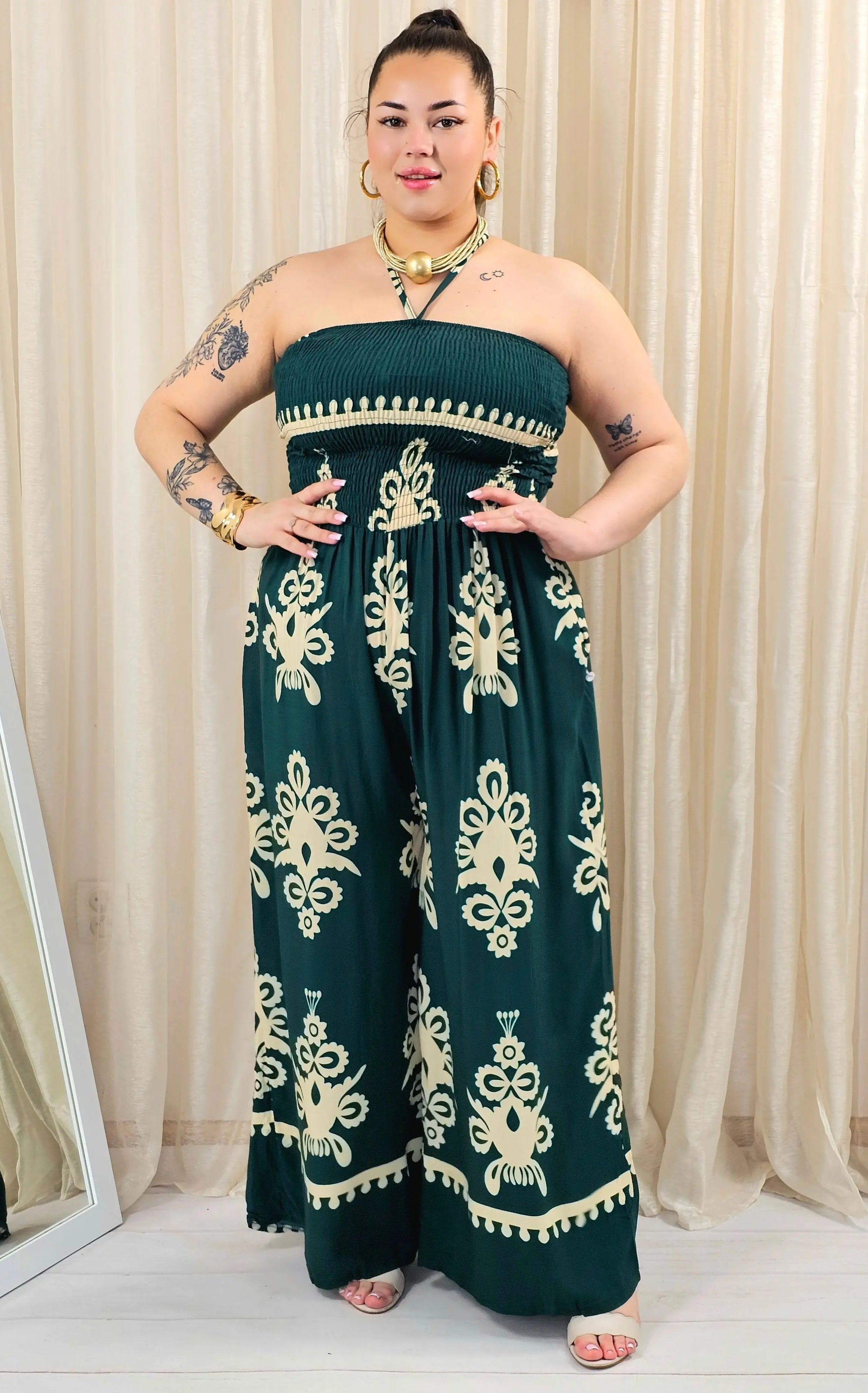 Kombinezon plus size bez ramiączek w eleganckim zielonym kolorze Stylowa XL