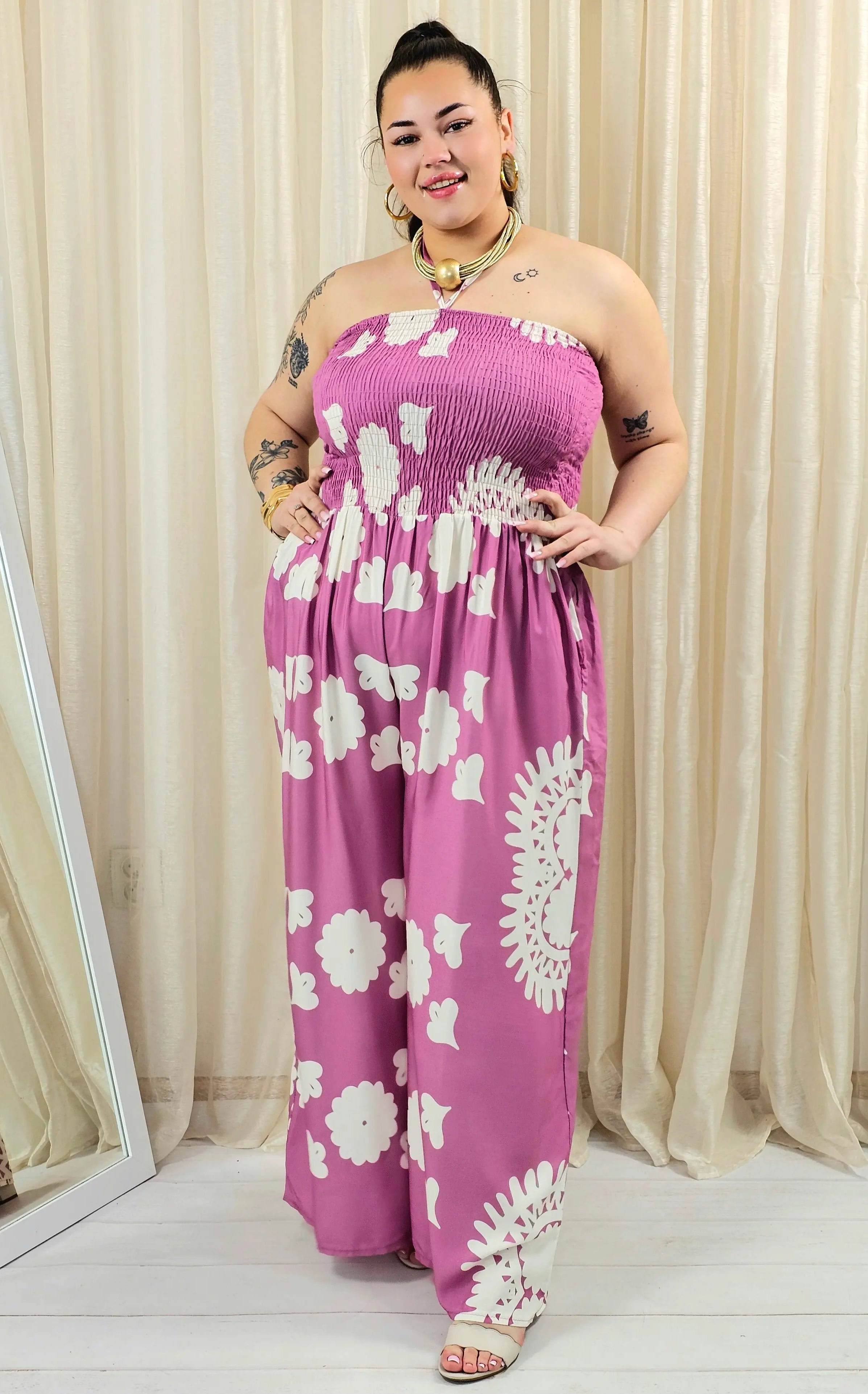 Kombinezon plus size bez ramiączek z efektownym wzorem Stylowa XL