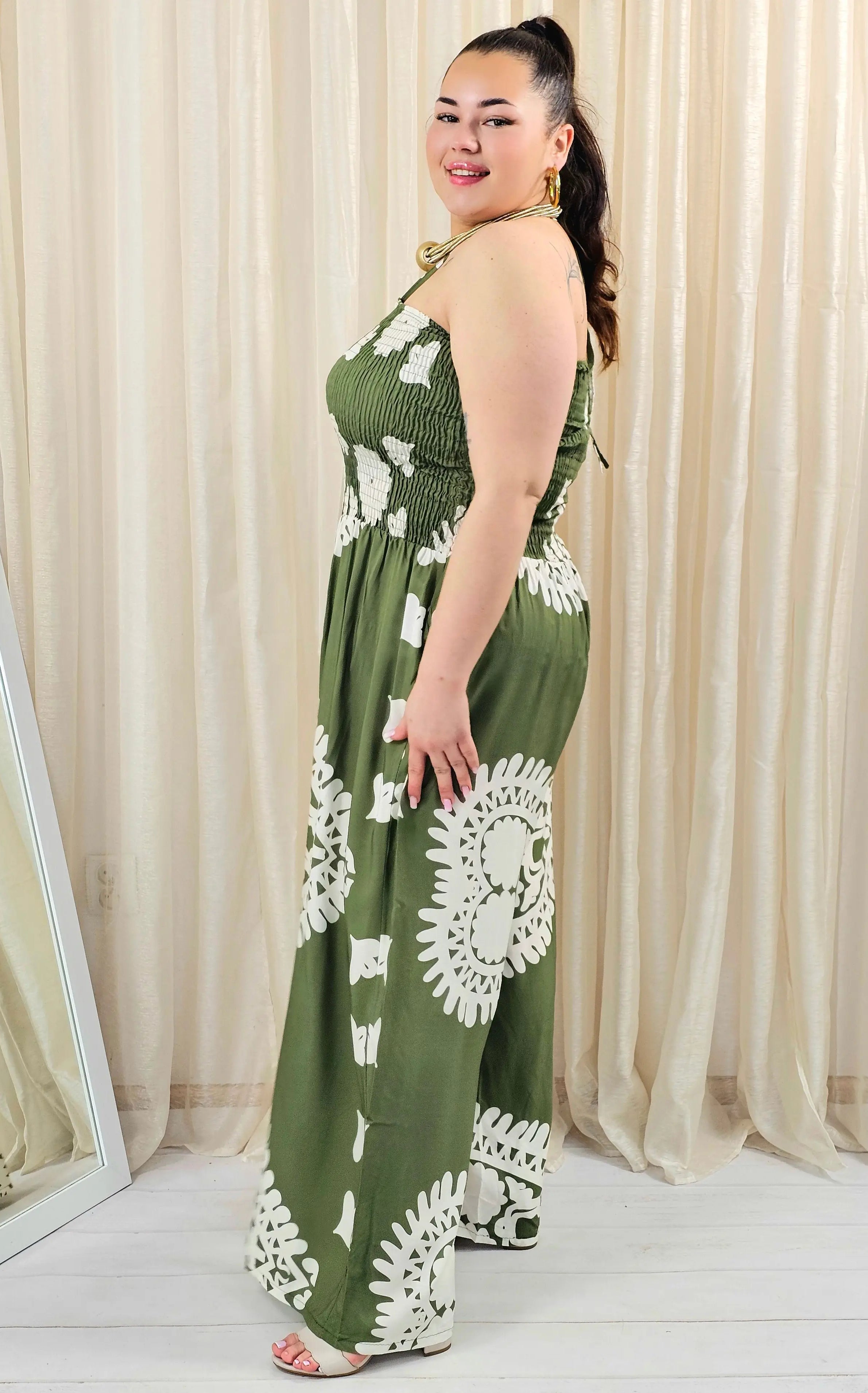 Kombinezon plus size bez ramiączek z efektownym wzorem Stylowa XL