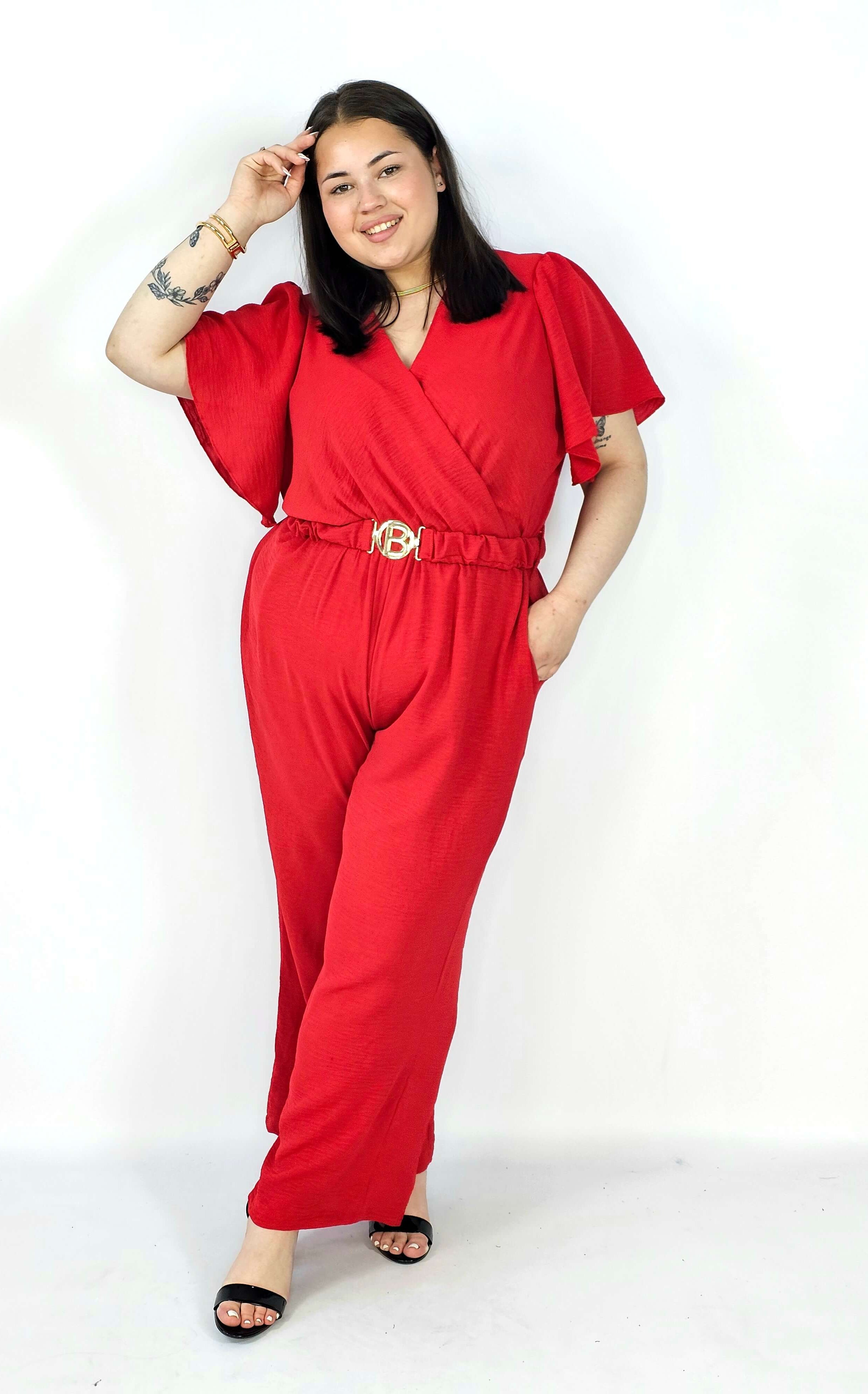 Kombinezon plus size z kopertowym dekoltem i paskiem – wygoda i styl XXL Stylowa XL