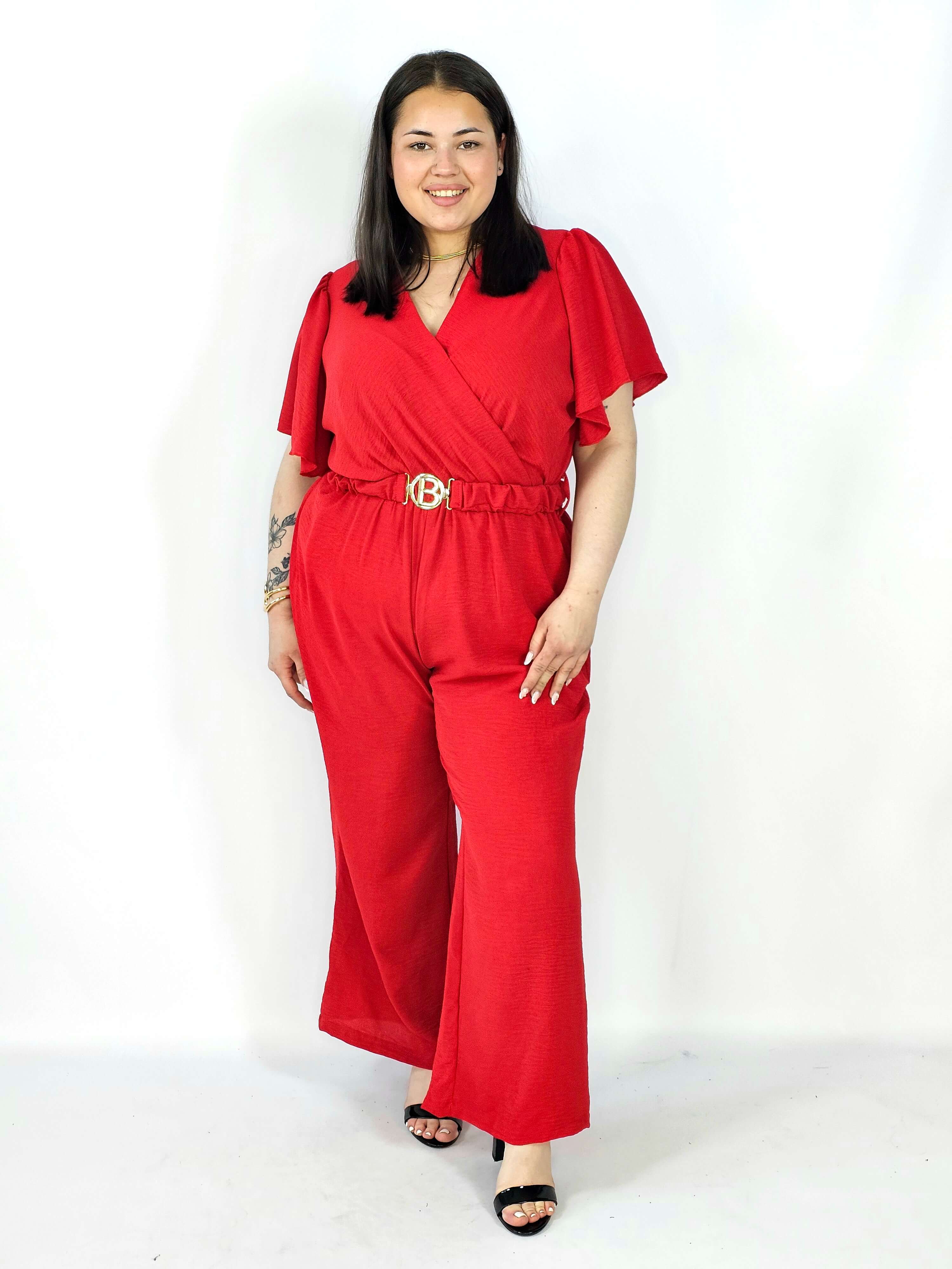 Kombinezon plus size z kopertowym dekoltem i paskiem – wygoda i styl XXL Stylowa XL