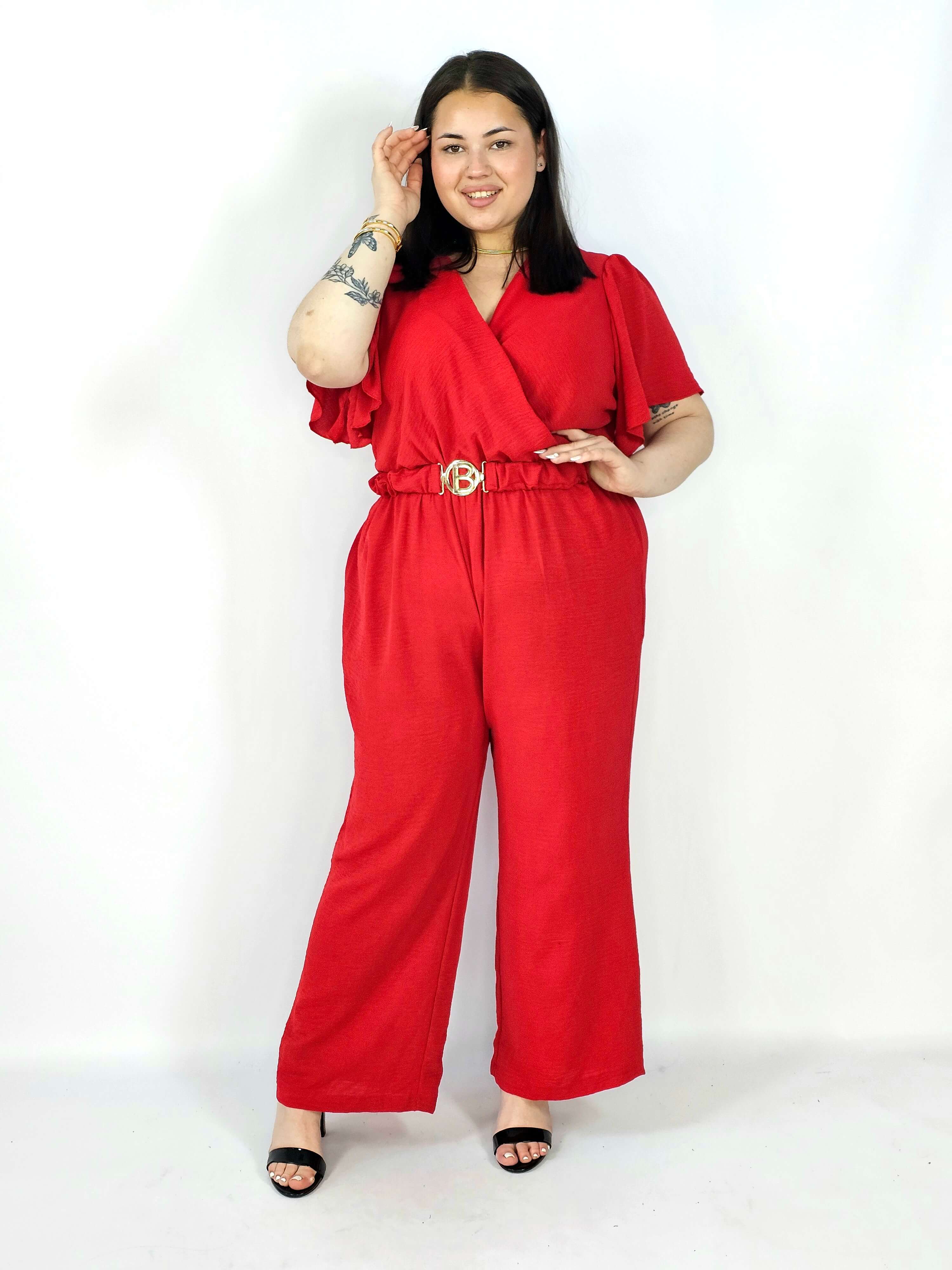 Kombinezon plus size z kopertowym dekoltem i paskiem – wygoda i styl XXL Stylowa XL