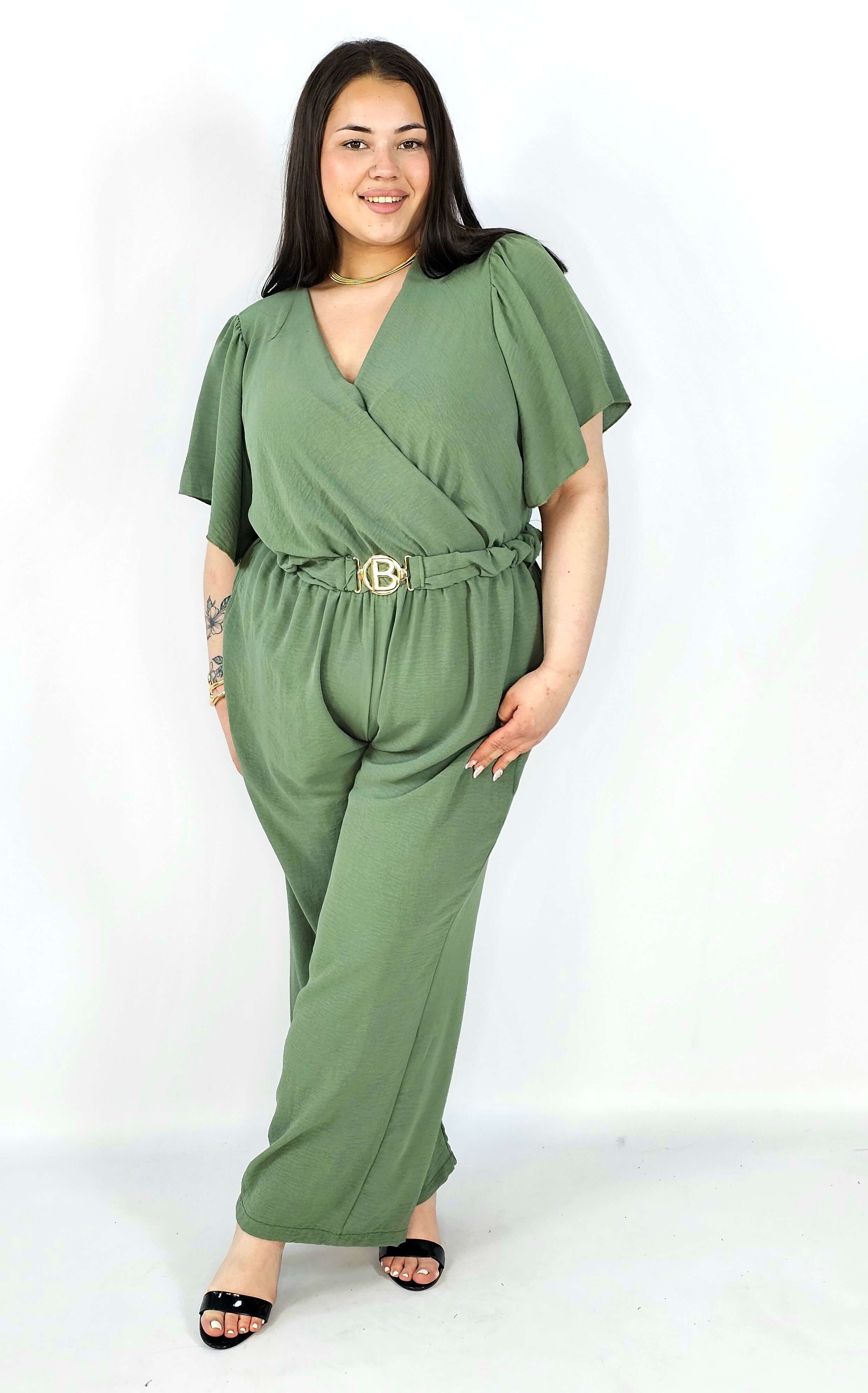 Kombinezon plus size z kopertowym dekoltem i paskiem – wygoda i styl XXL Stylowa XL
