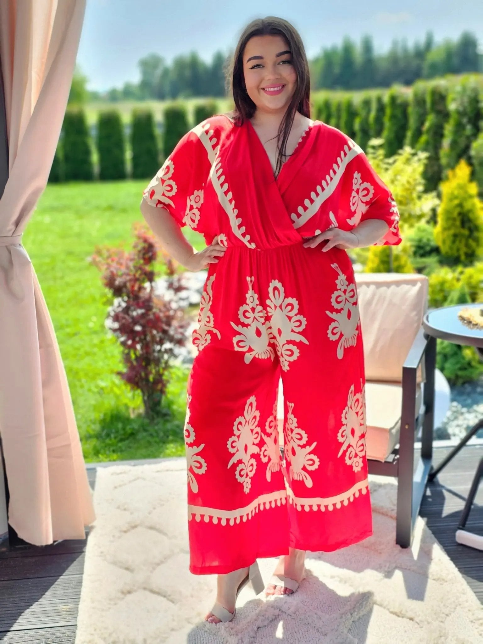 Kombinezon z Kremowym Wzorem - Elegancja w Boho Stylu - dwa kolory Stylowa XL