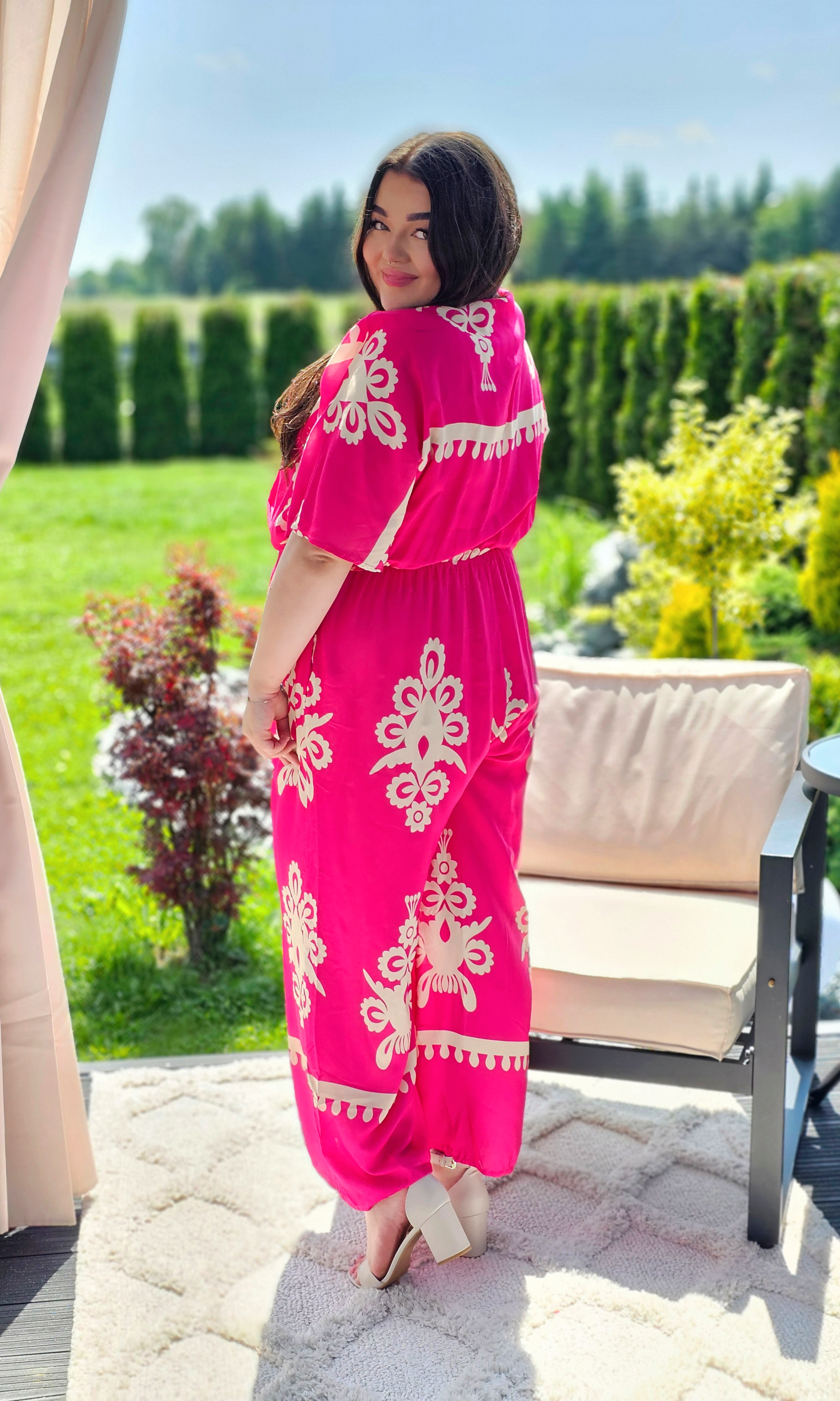 Kombinezon z Kremowym Wzorem - Elegancja w Boho Stylu - dwa kolory Stylowa XL