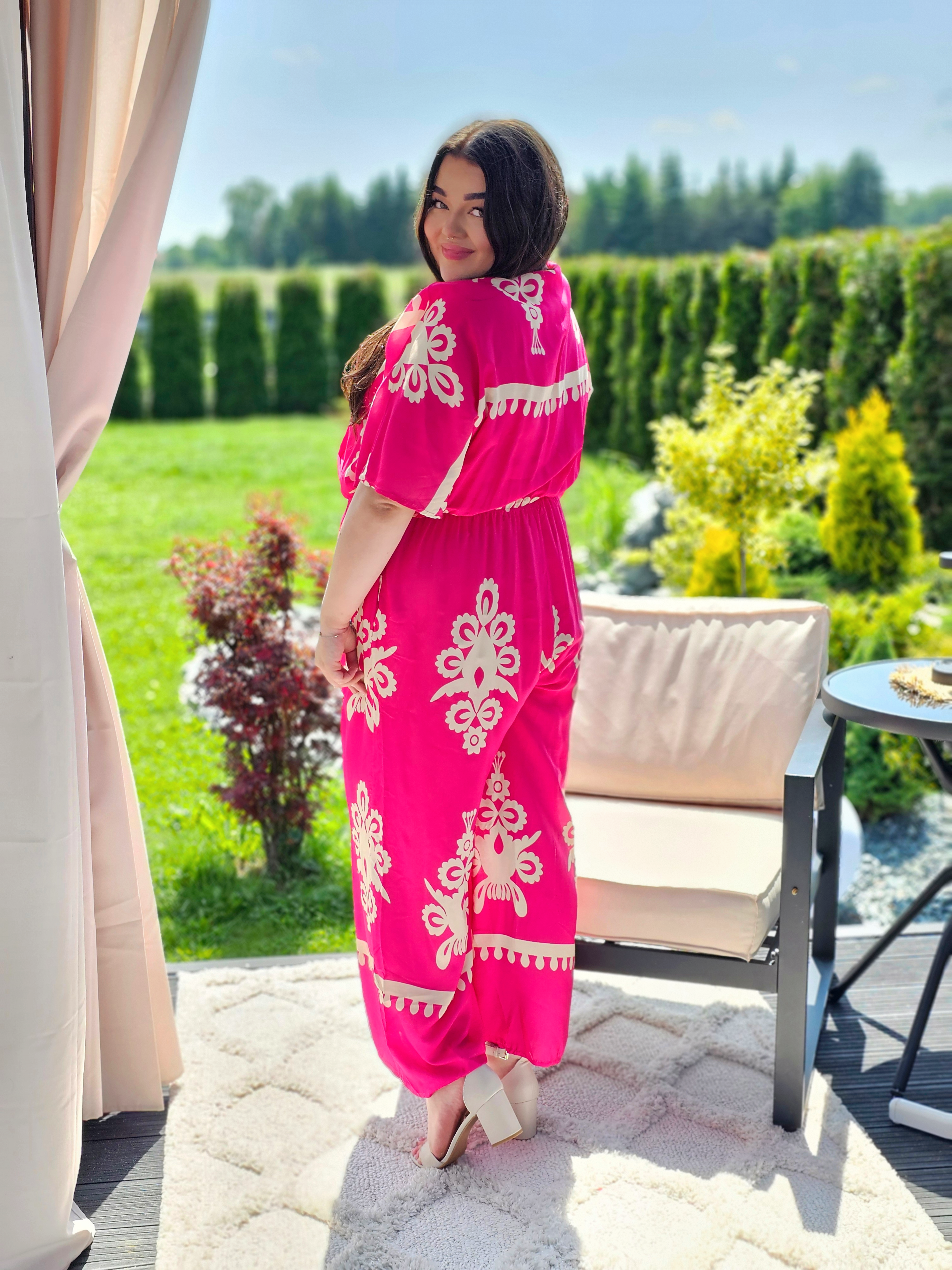 Kombinezon z Kremowym Wzorem - Elegancja w Boho Stylu - dwa kolory Stylowa XL