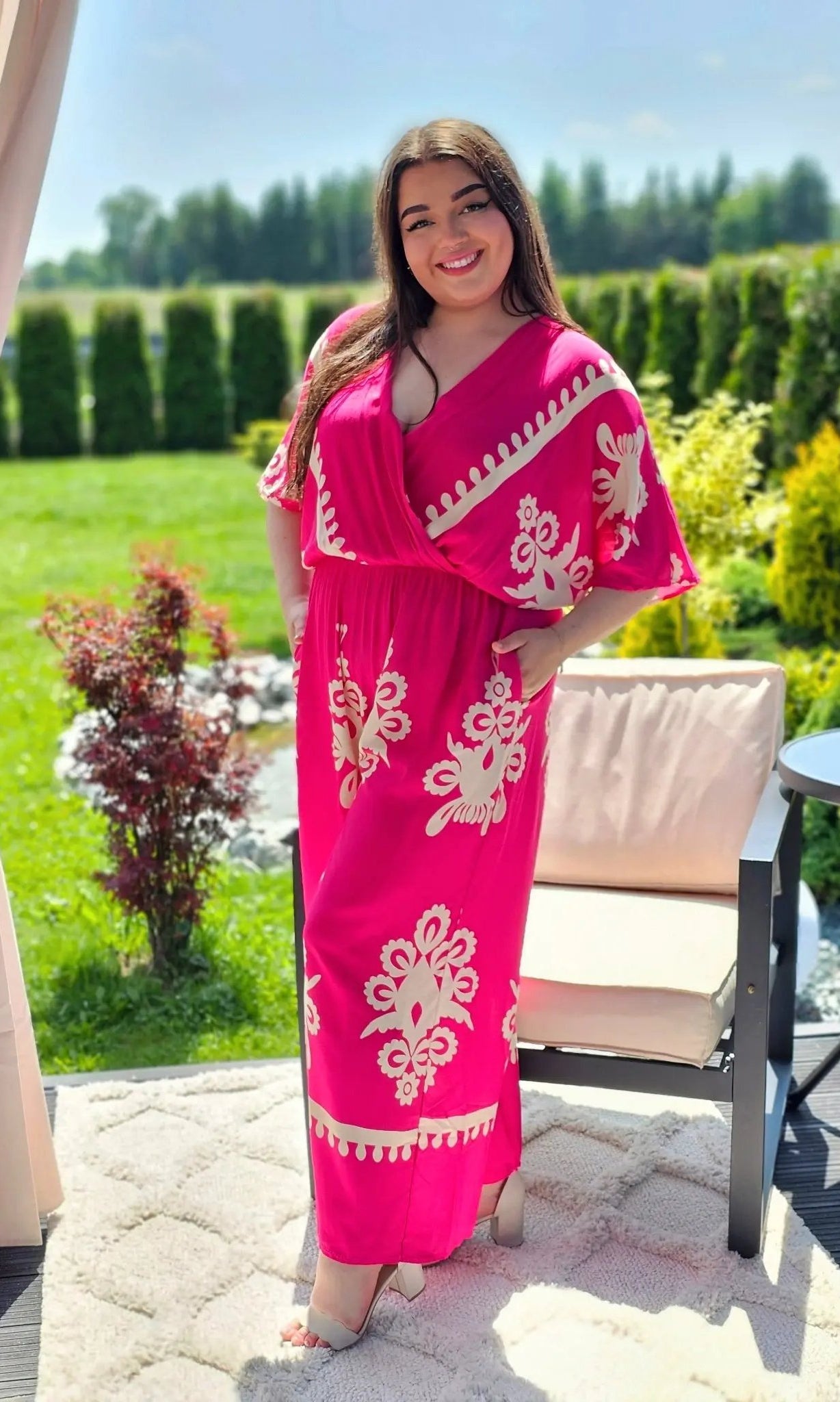 Kombinezon z Kremowym Wzorem - Elegancja w Boho Stylu - dwa kolory Stylowa XL