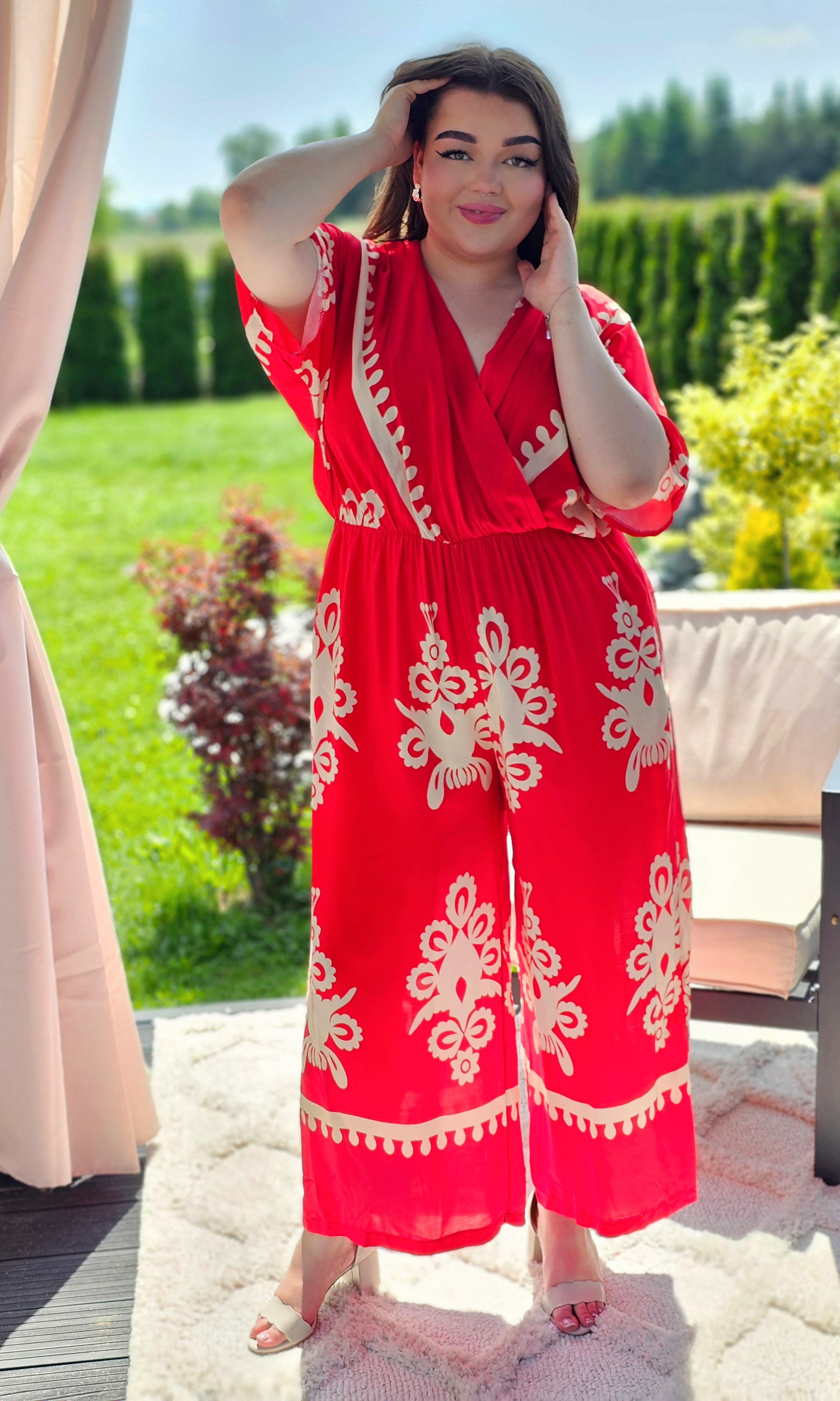 Kombinezon z Kremowym Wzorem - Elegancja w Boho Stylu - dwa kolory Stylowa XL