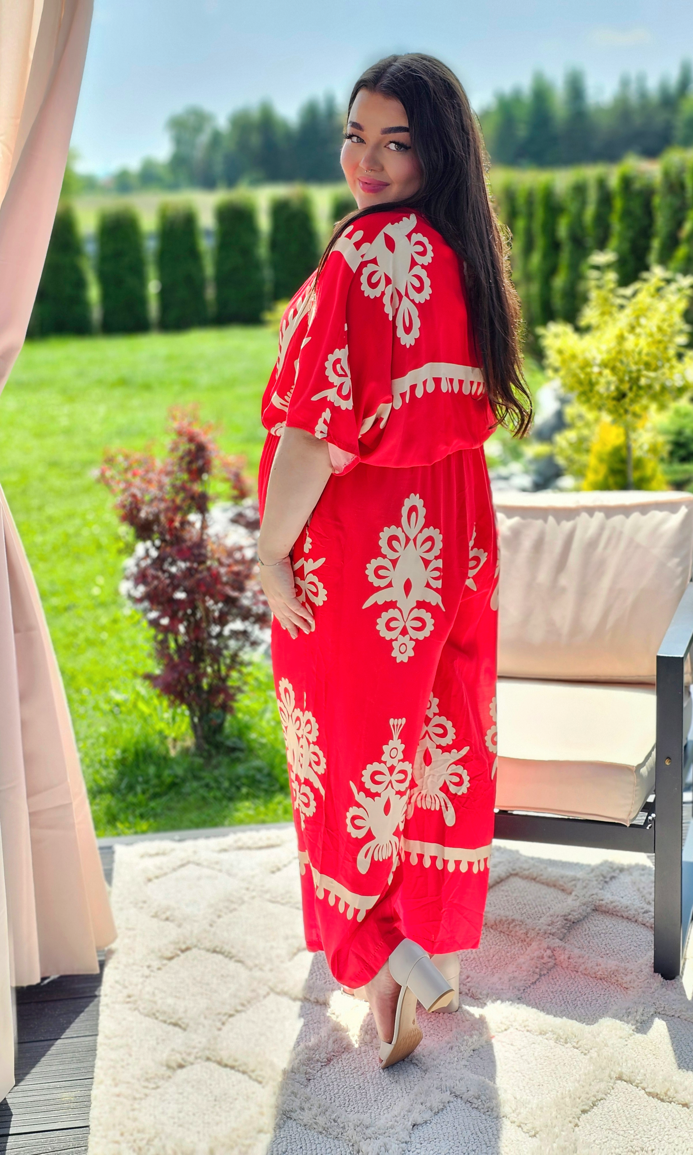 Kombinezon z Kremowym Wzorem - Elegancja w Boho Stylu - dwa kolory Stylowa XL