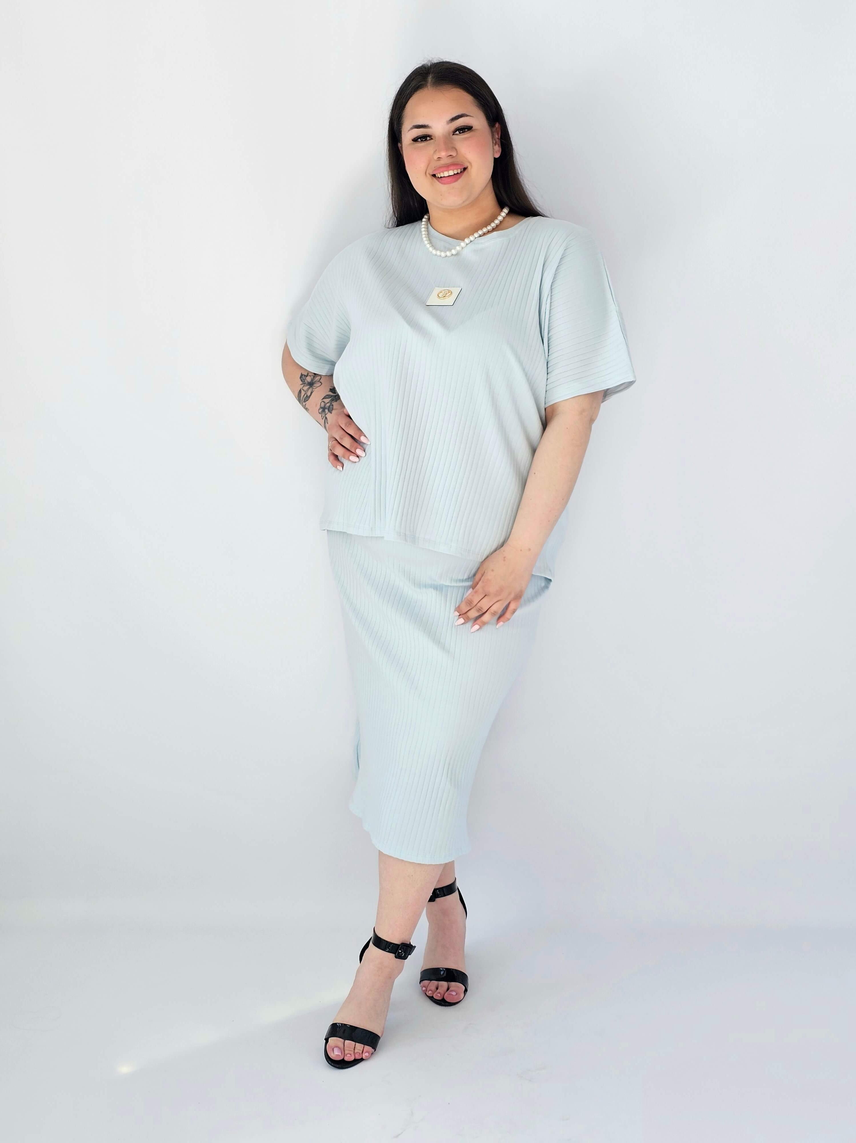 Komplet Plus Size Bluzka I Spódnica Prążkowany Z Ozdobnym Detalem Stylowa XL