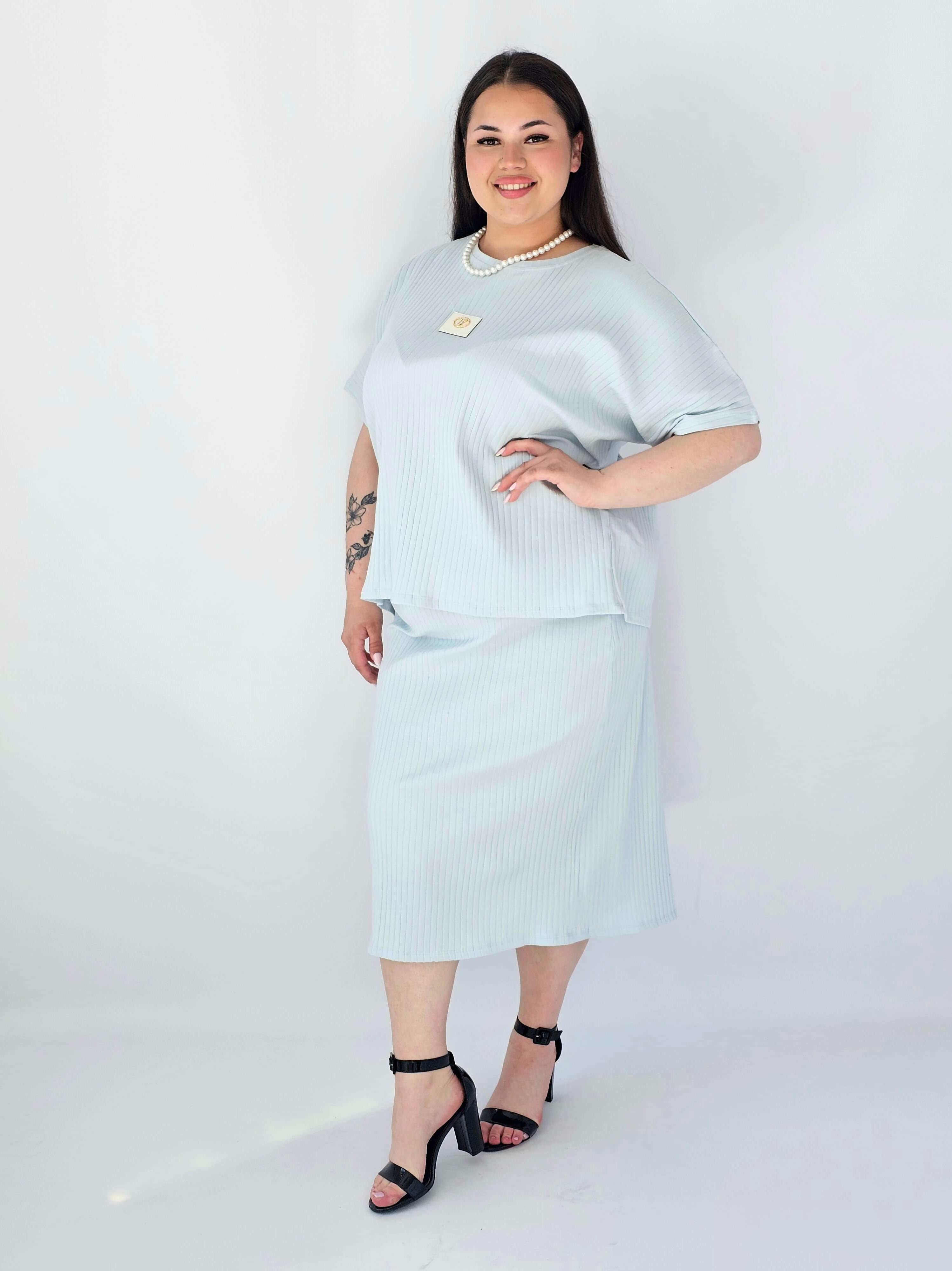 Komplet Plus Size Bluzka I Spódnica Prążkowany Z Ozdobnym Detalem Stylowa XL