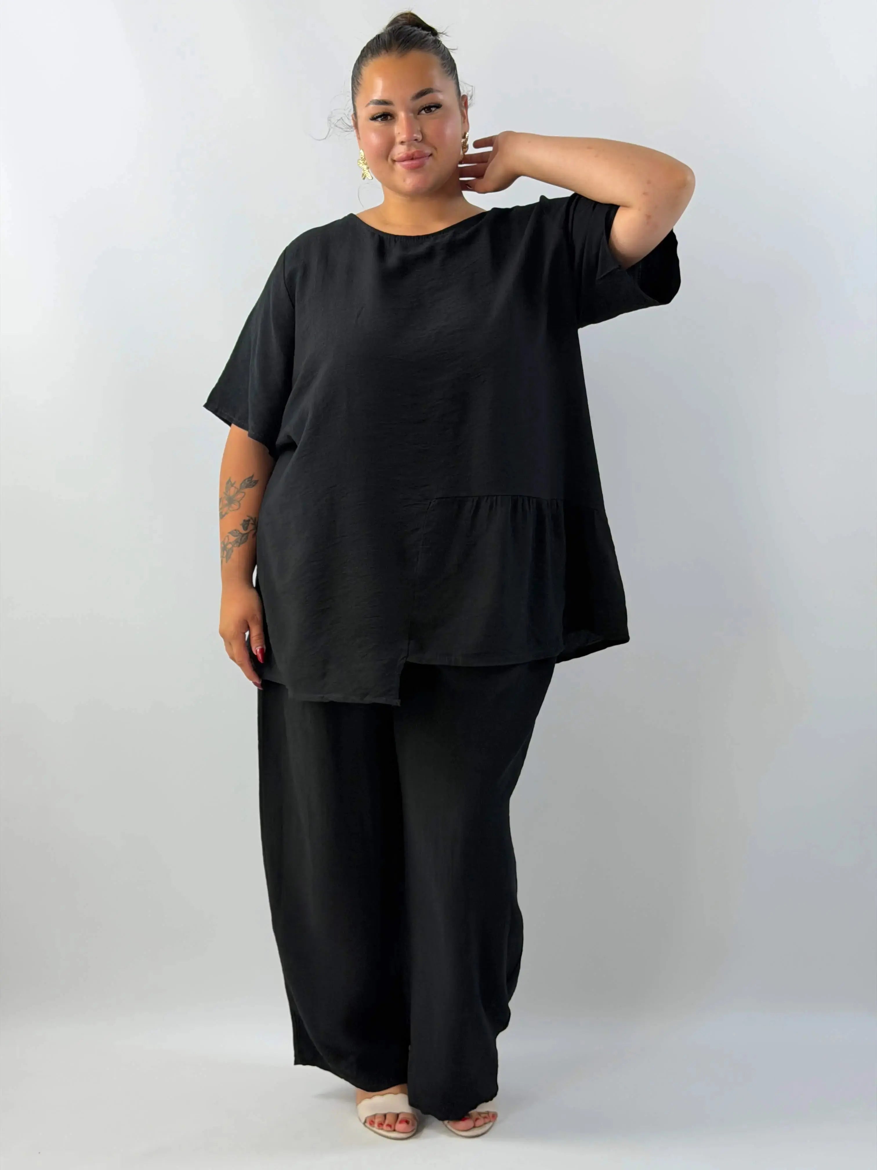 Komplet Plus Size – bluzka i szerokie spodnie z lekkiego materiału Stylowa XL