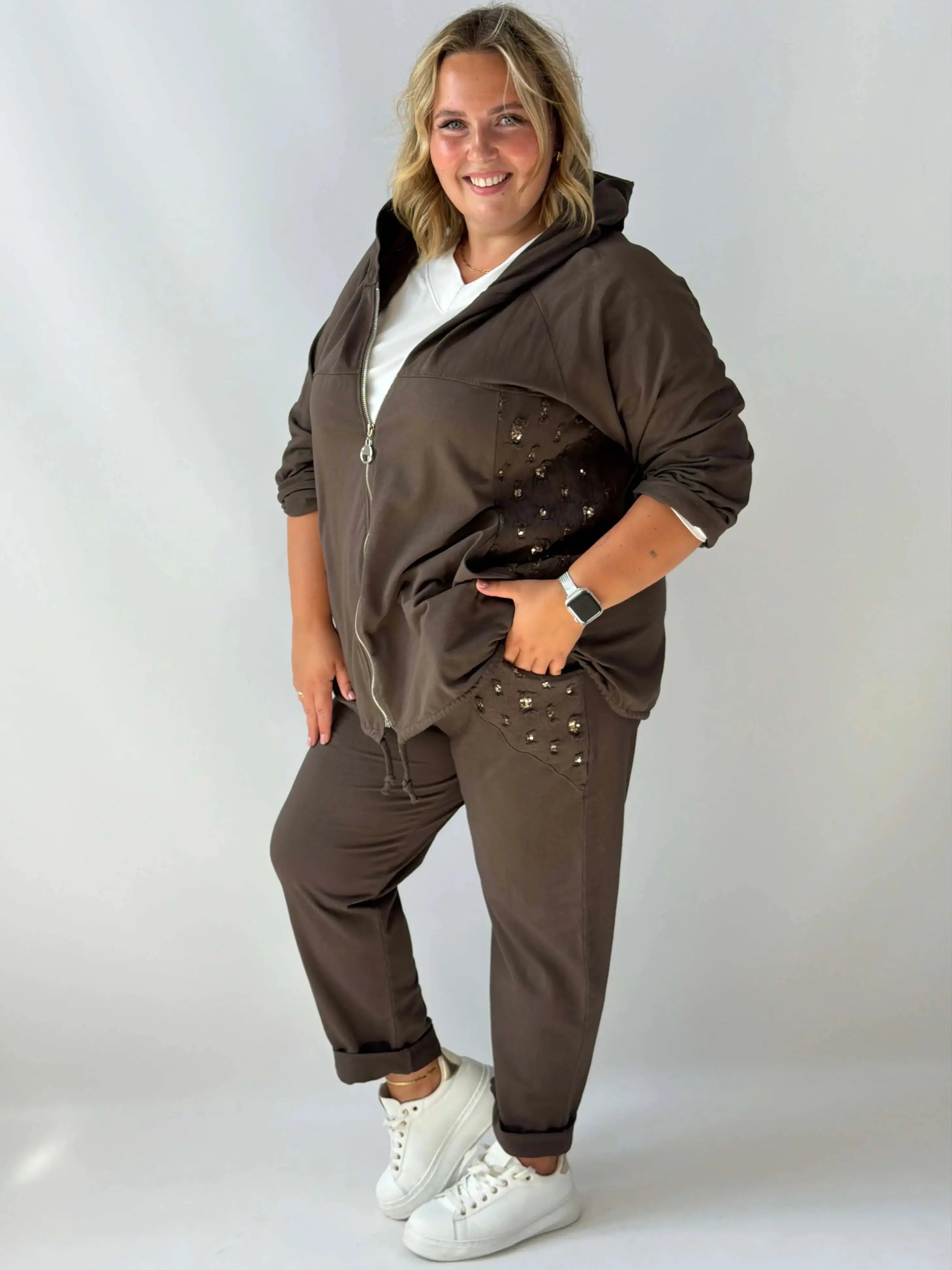 Komplet damski Plus Size z rozpinaną bluzą i ozdobnymi detalami Stylowa XL