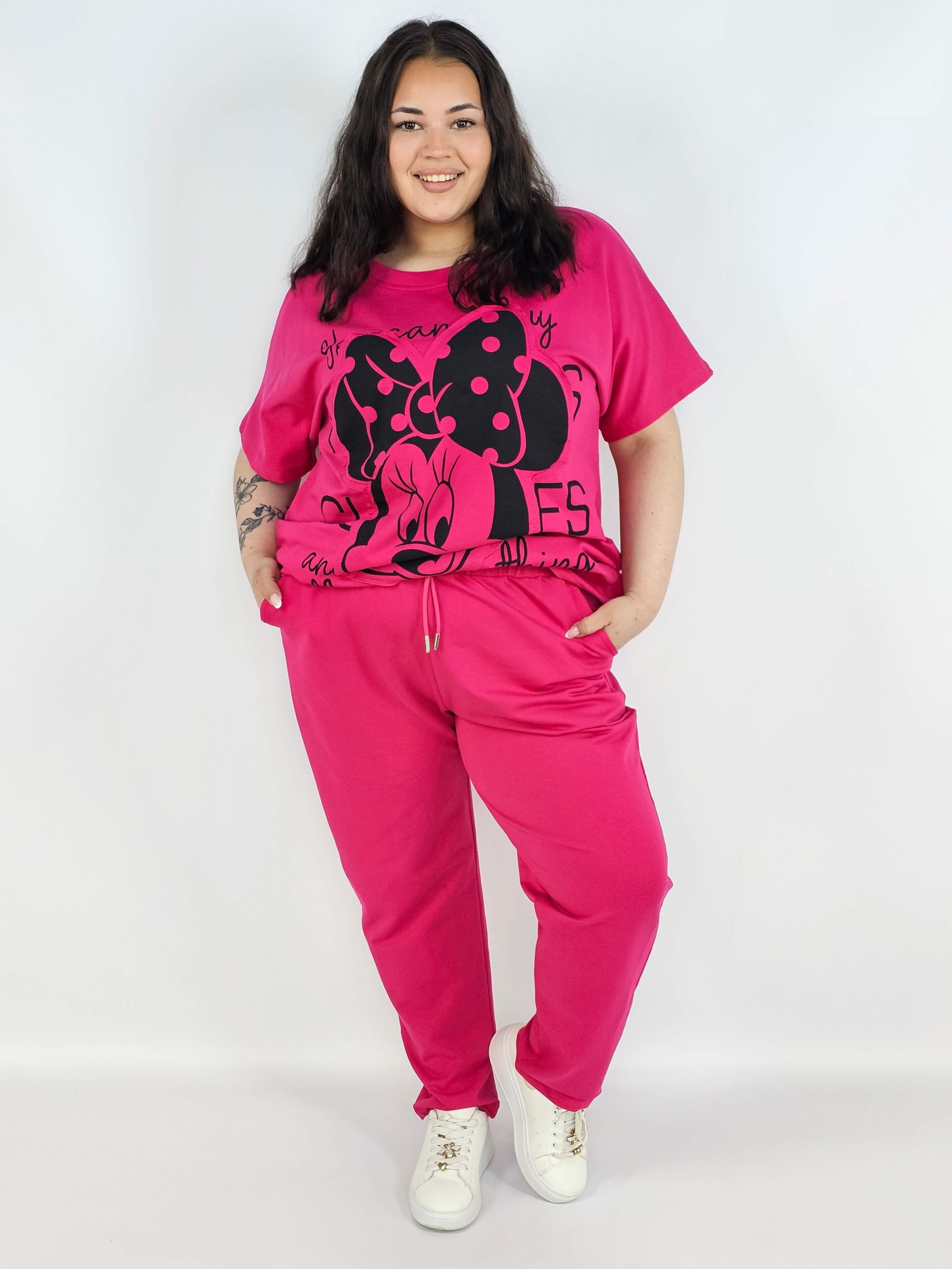 Komplet plus size XXL – bluzka i spodnie dresowe z modnym nadrukiem Stylowa XL