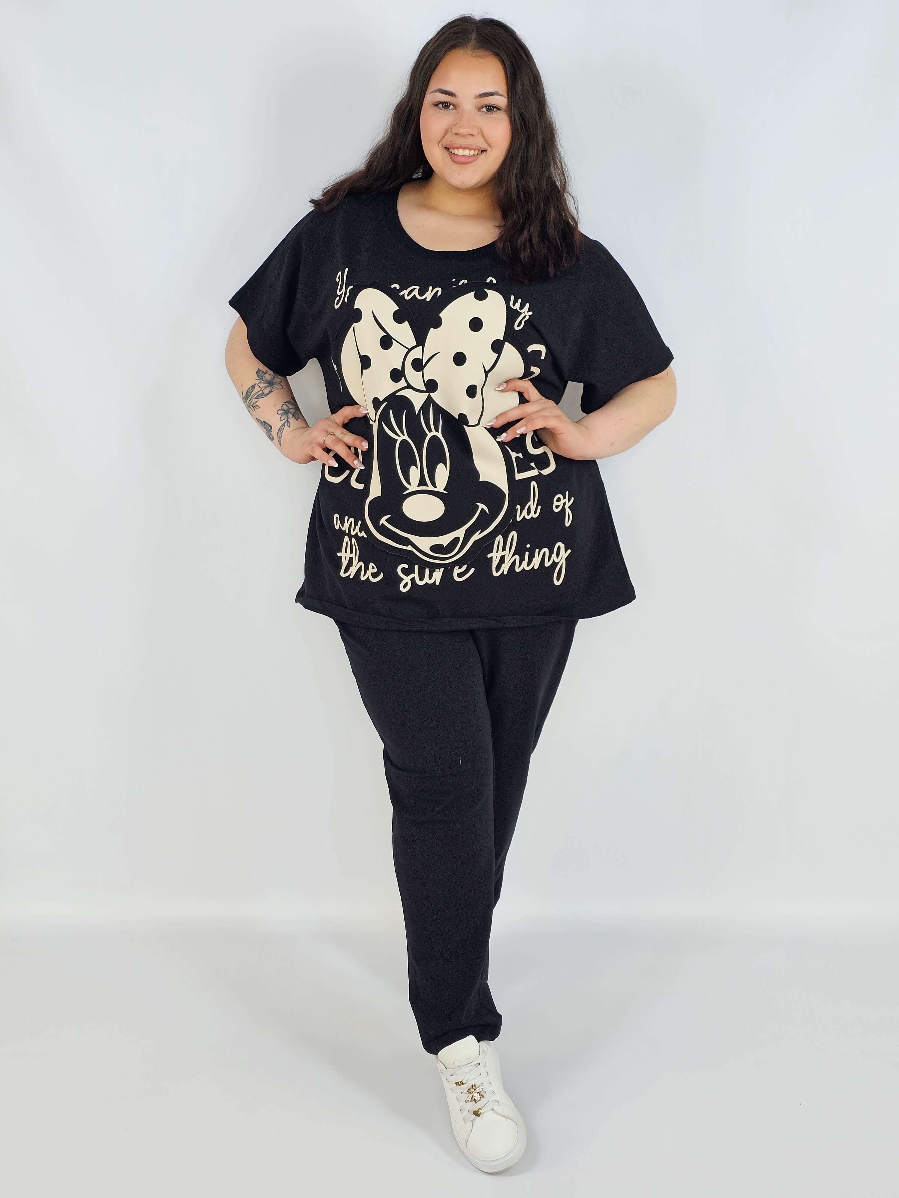 Komplet plus size XXL – bluzka i spodnie dresowe z modnym nadrukiem Stylowa XL