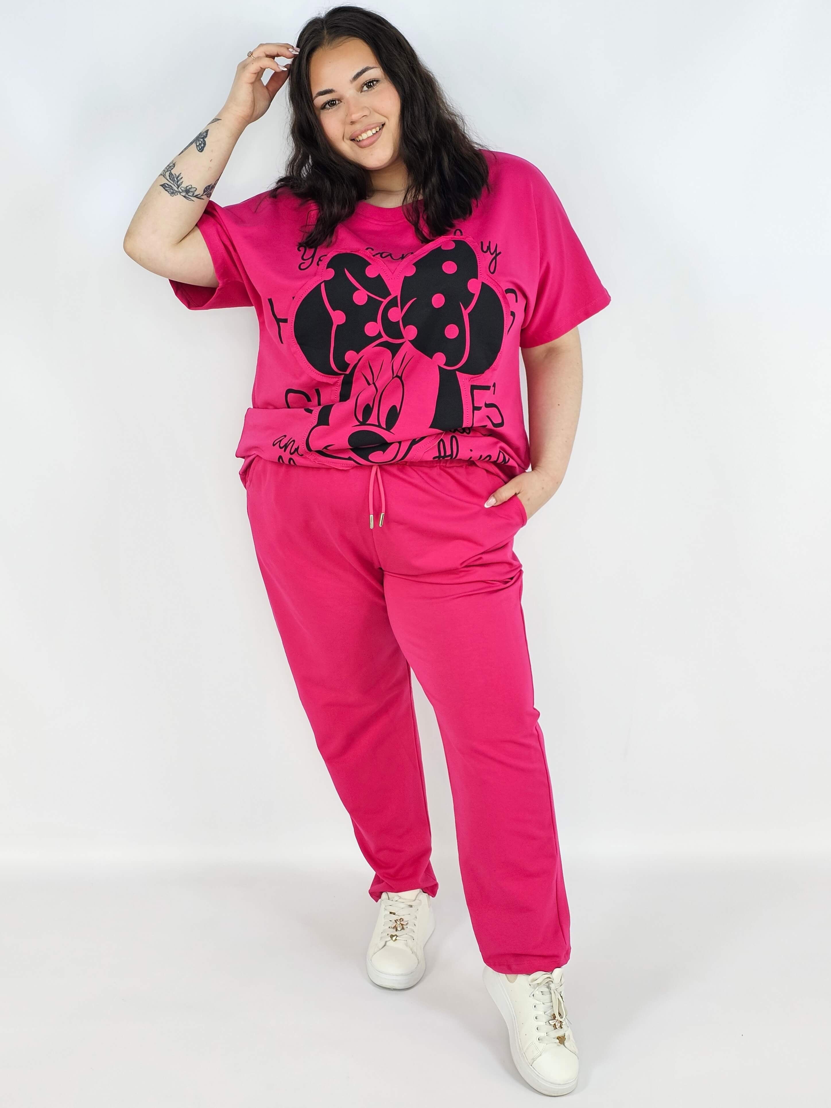 Komplet plus size XXL – bluzka i spodnie dresowe z modnym nadrukiem Stylowa XL