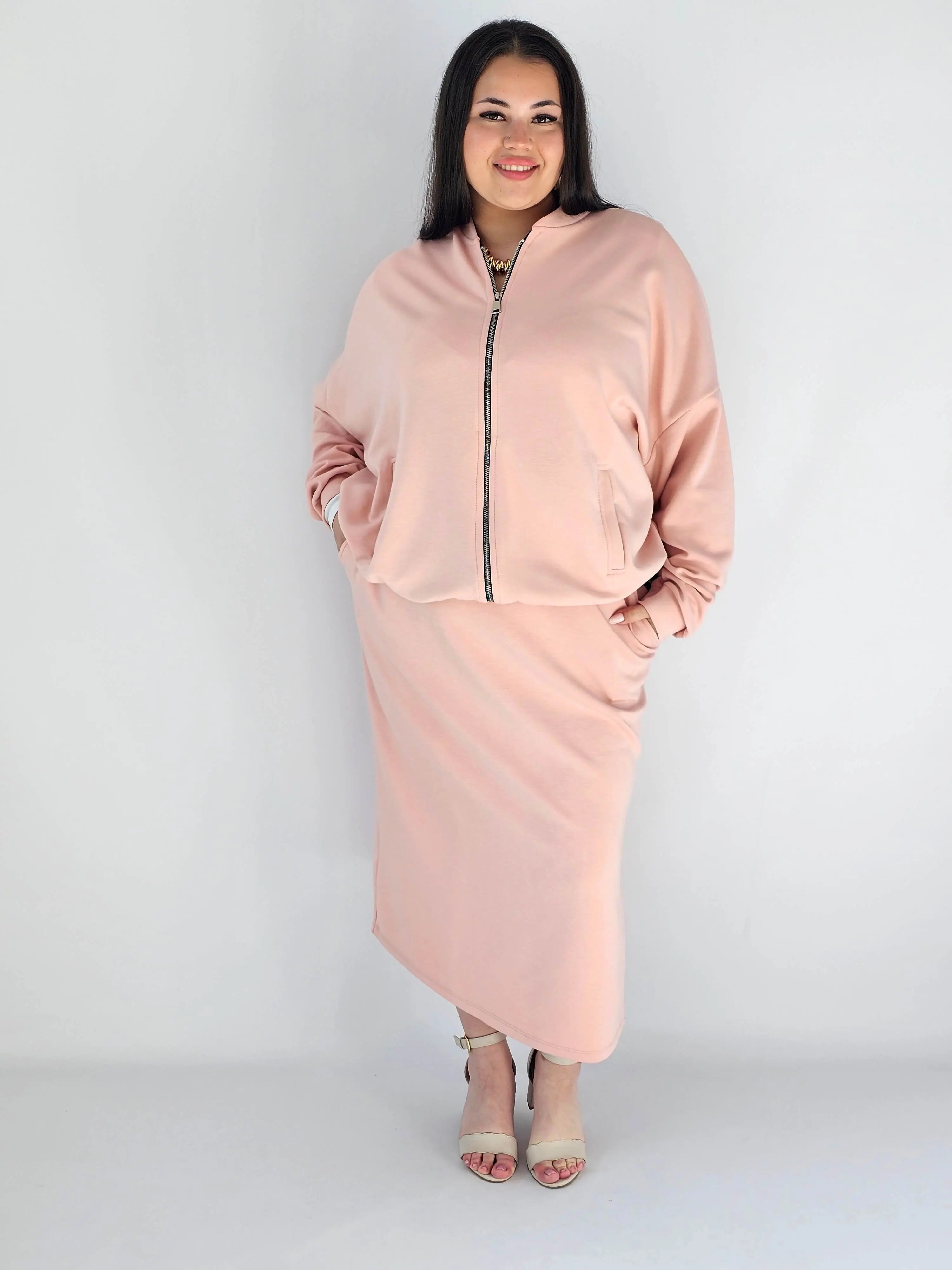 Komplet plus size – bluza na zamek i spódnica midi XXL Stylowa XL