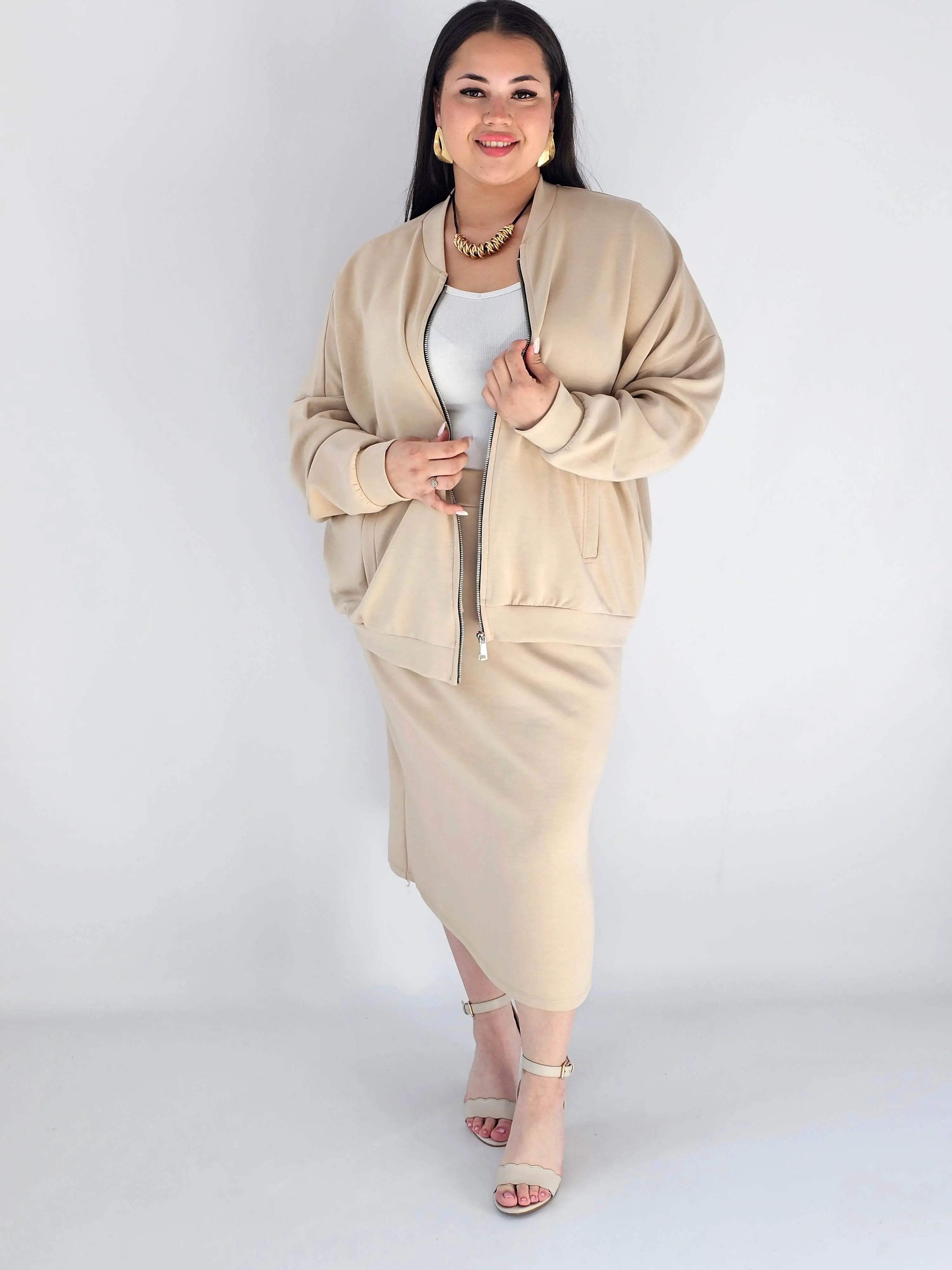 Komplet plus size – bluza na zamek i spódnica midi XXL Stylowa XL