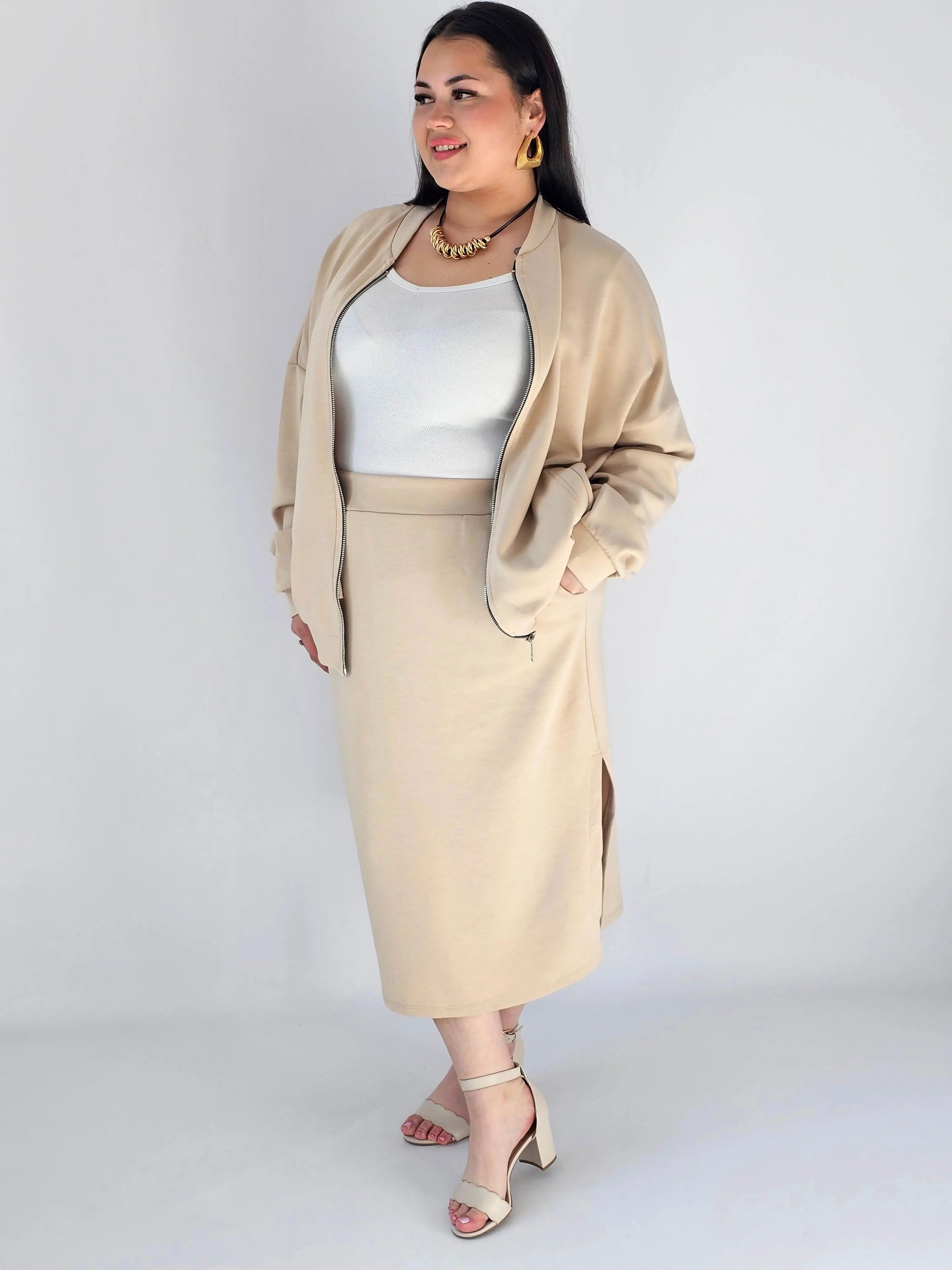 Komplet plus size – bluza na zamek i spódnica midi XXL Stylowa XL