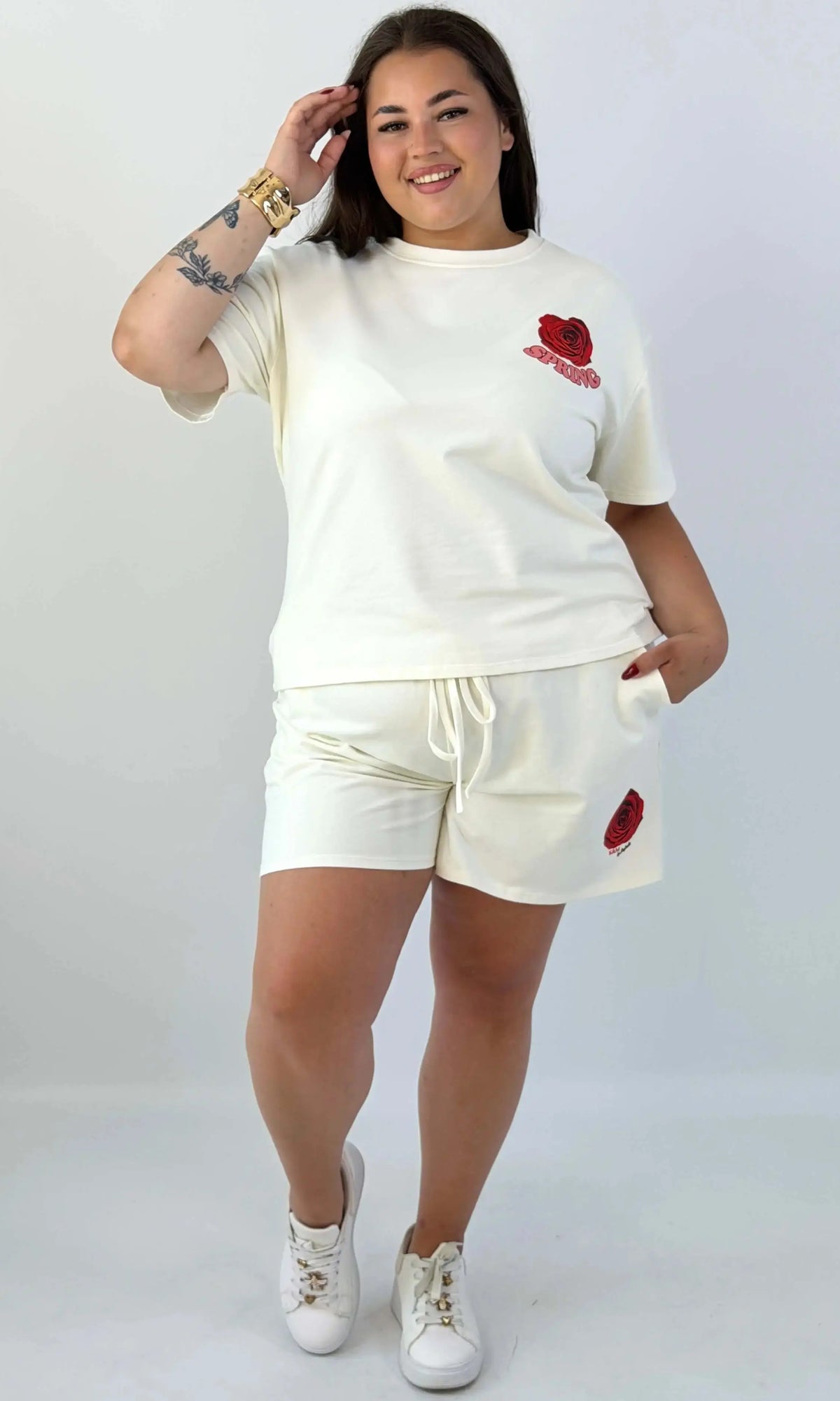 Komplet plus size t-shirt + szorty z nadrukiem SPRING – letni set XXL Stylowa XL