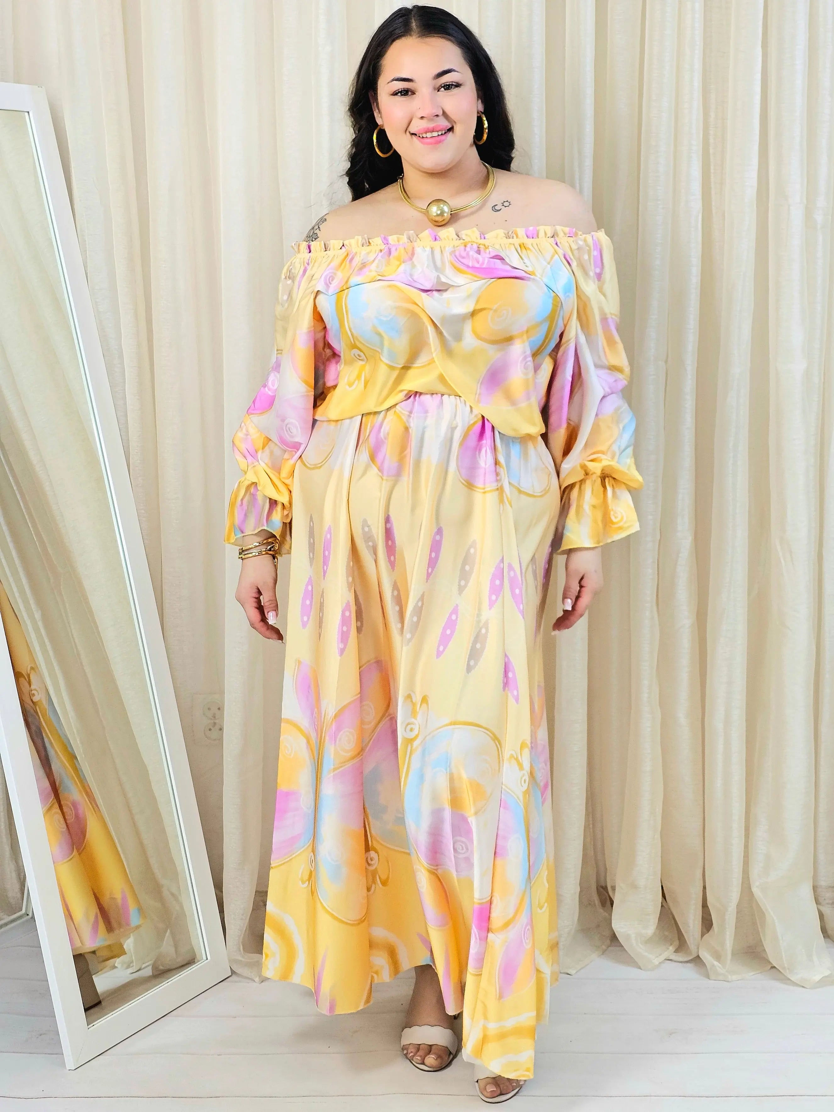 Komplet plus size z hiszpańską bluzką i szerokimi spodniami Stylowa XL