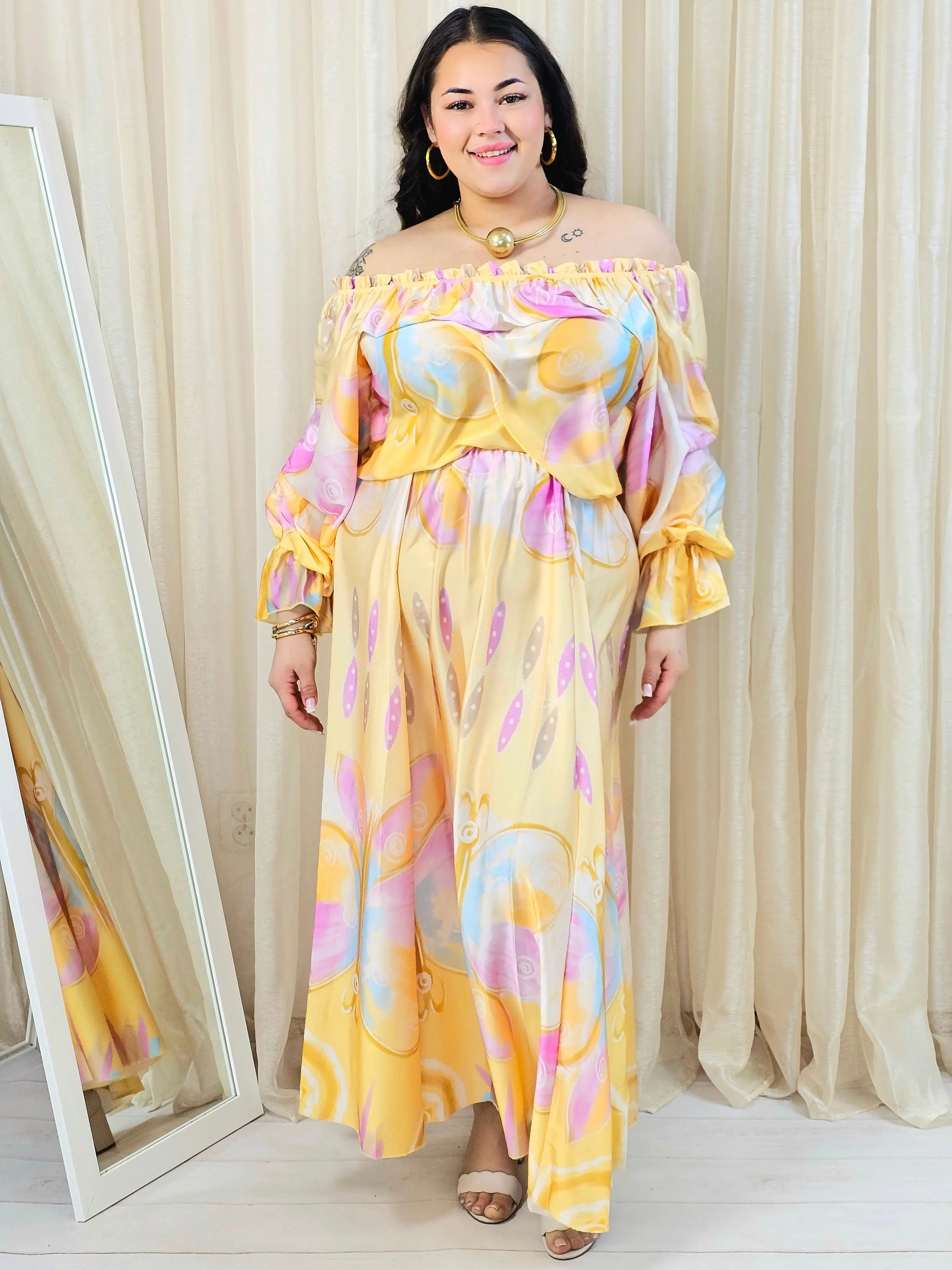 Komplet plus size z hiszpańską bluzką i szerokimi spodniami Stylowa XL