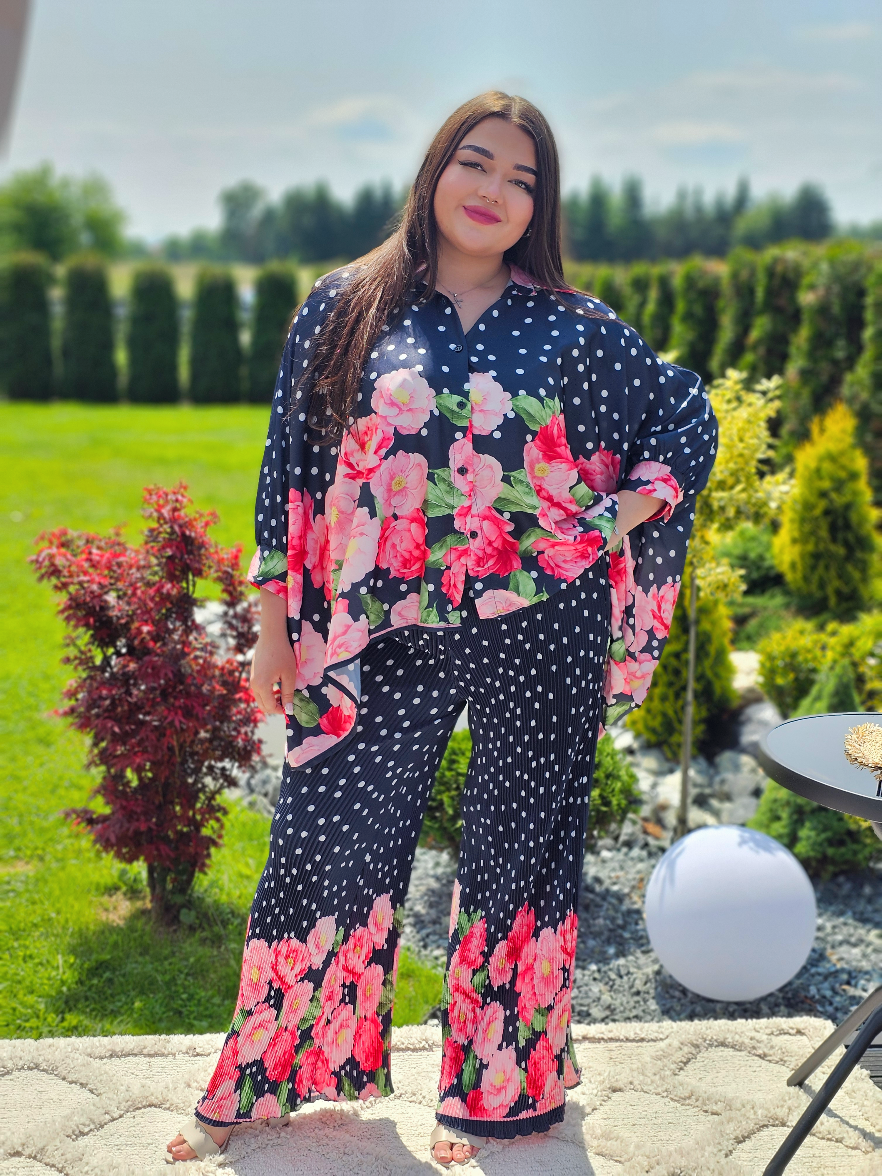 Komplet z plisowanymi spodniami i koszulą - kilka kolorów Stylowa XL