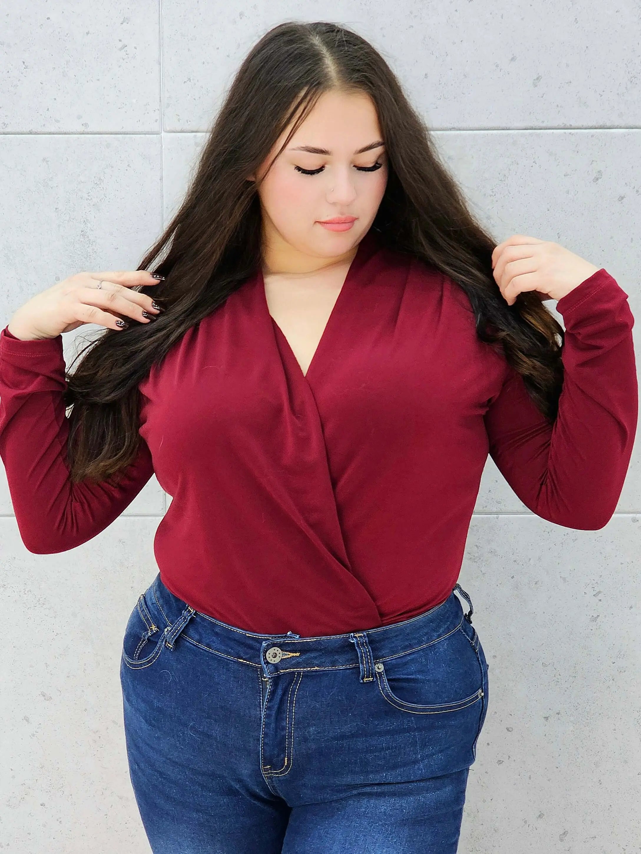 body kopertowe bordowe plus size – przód