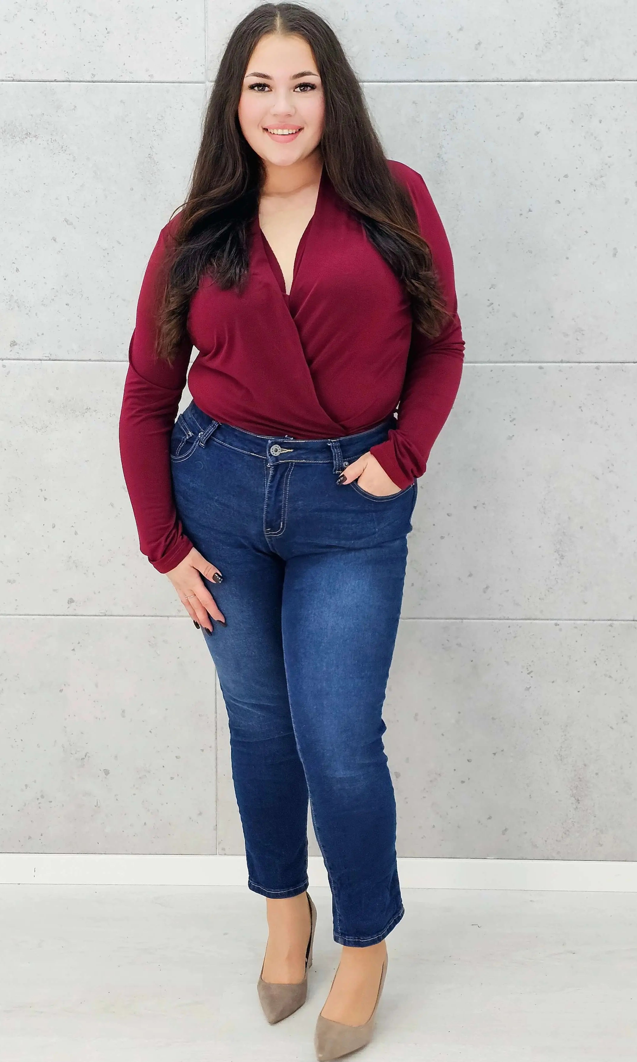 body kopertowe bordowe plus size – całość