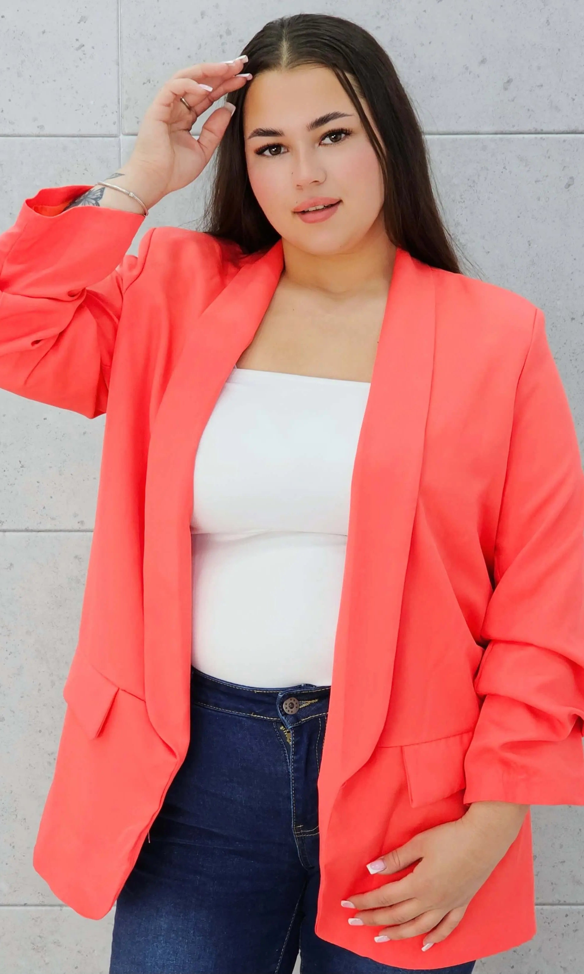 Koralowa marynarka plus size Stylowa XL