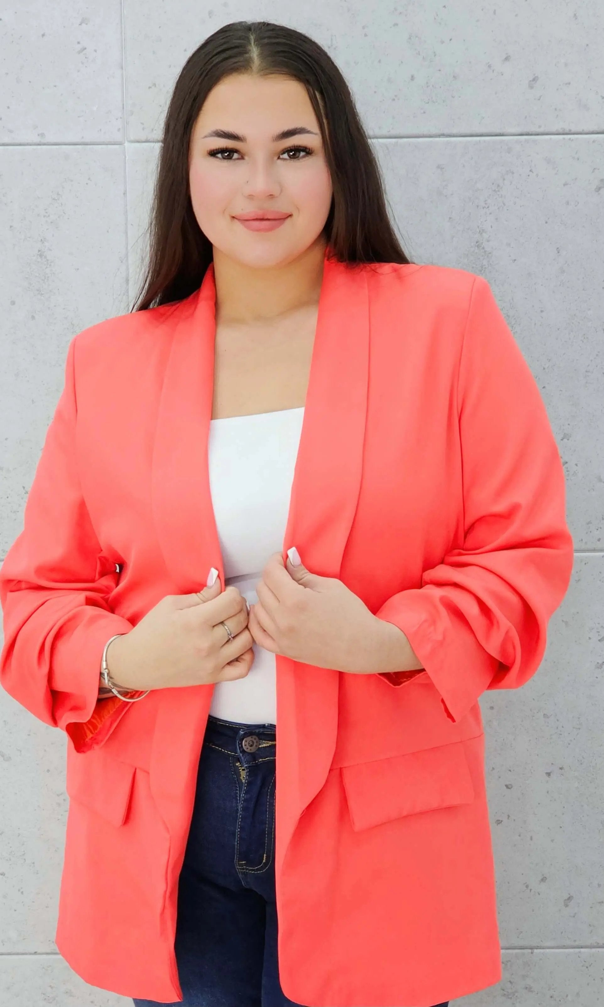 Koralowa marynarka plus size Stylowa XL