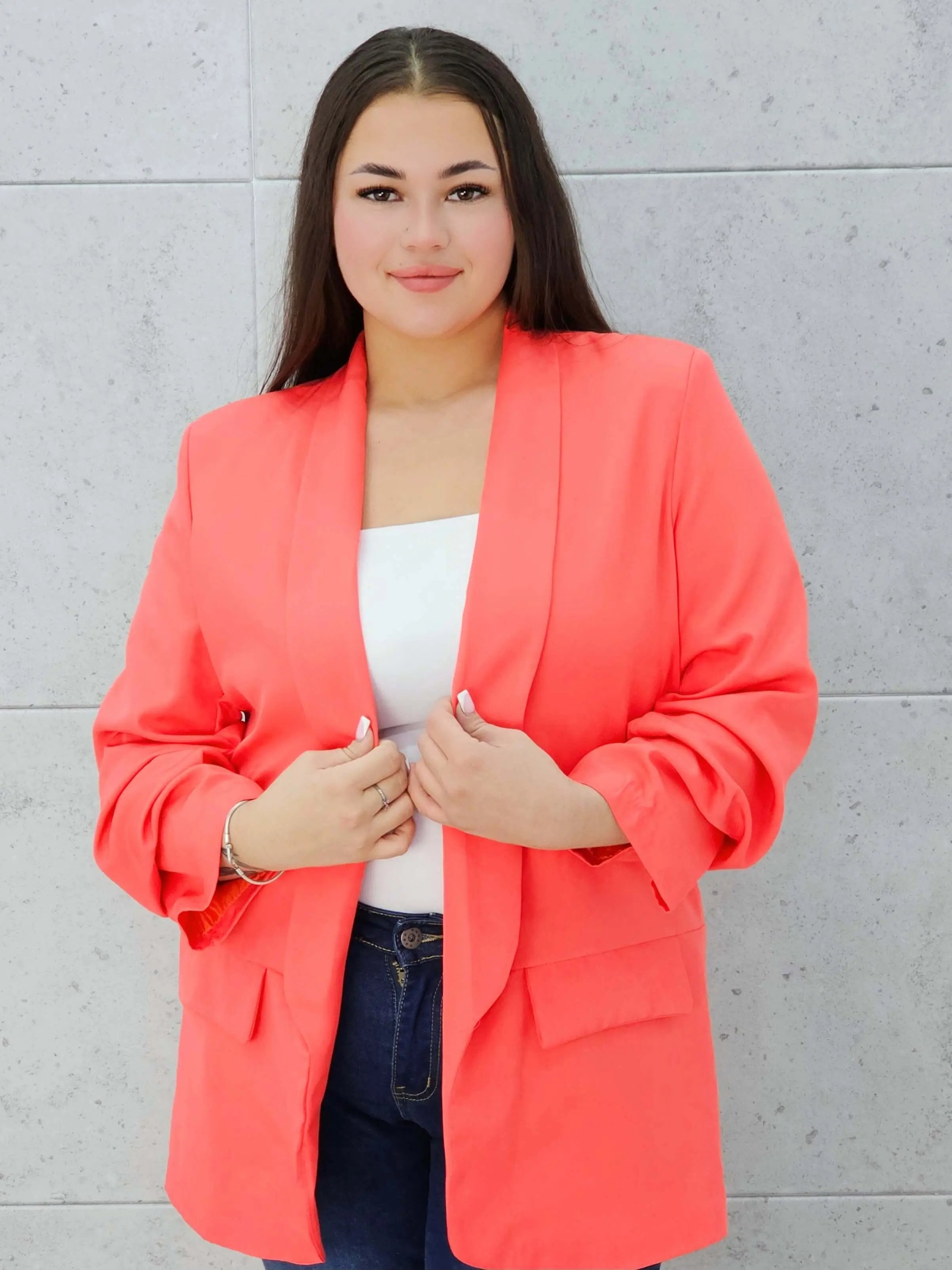 Koralowa marynarka plus size Stylowa XL