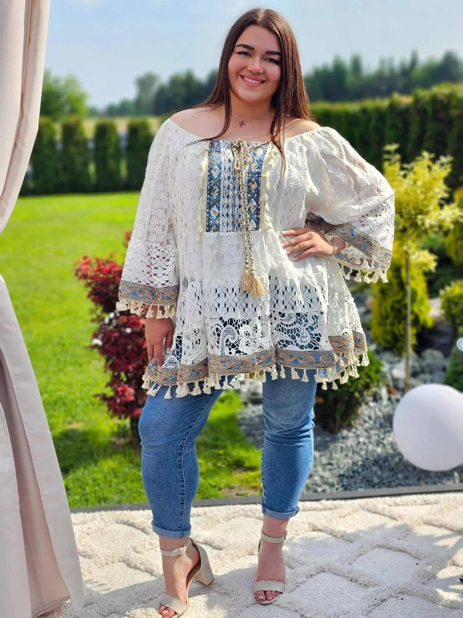 Koronkowa bluzka w stylu boho Stylowa XL