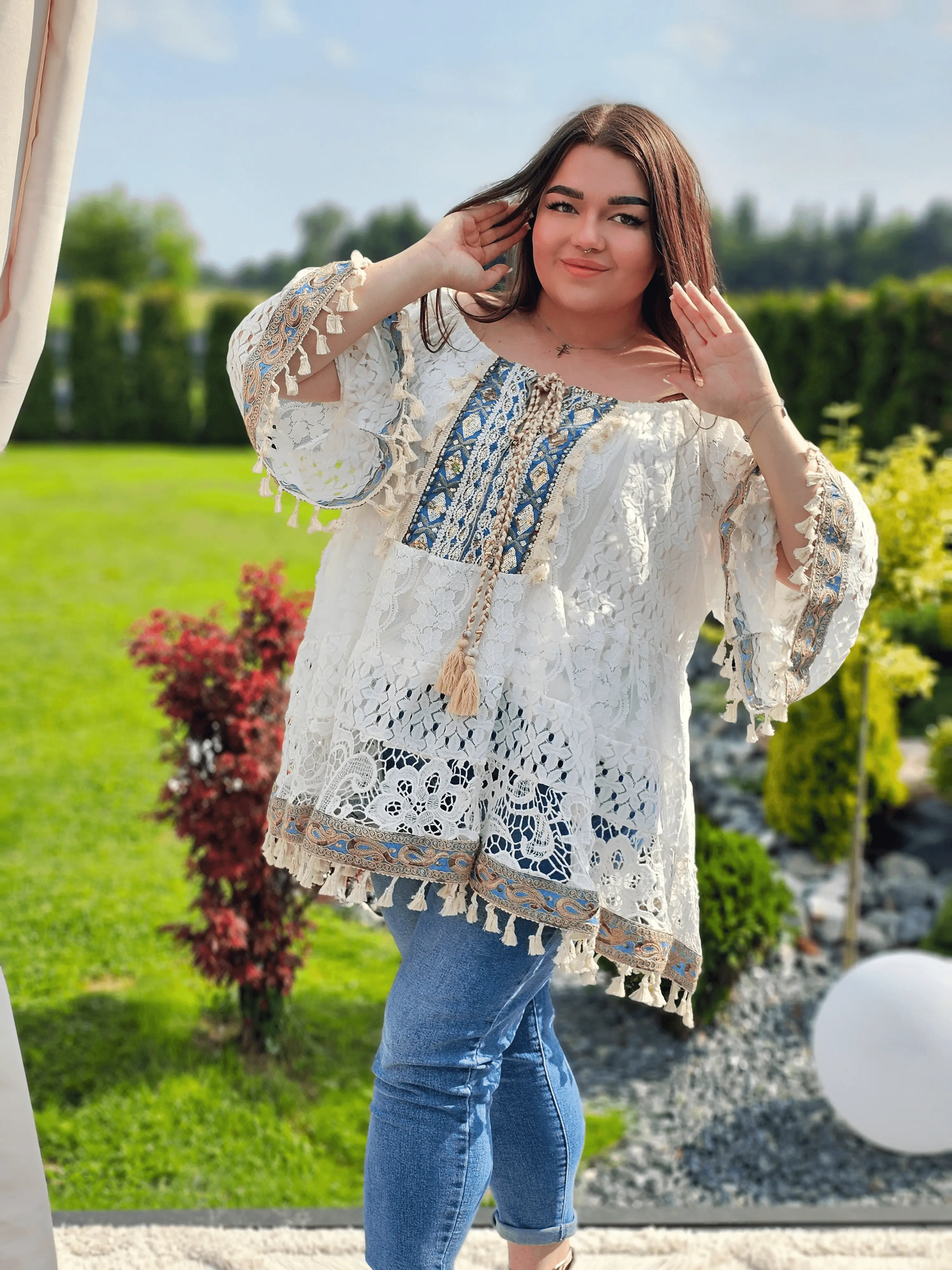 Koronkowa bluzka w stylu boho Stylowa XL