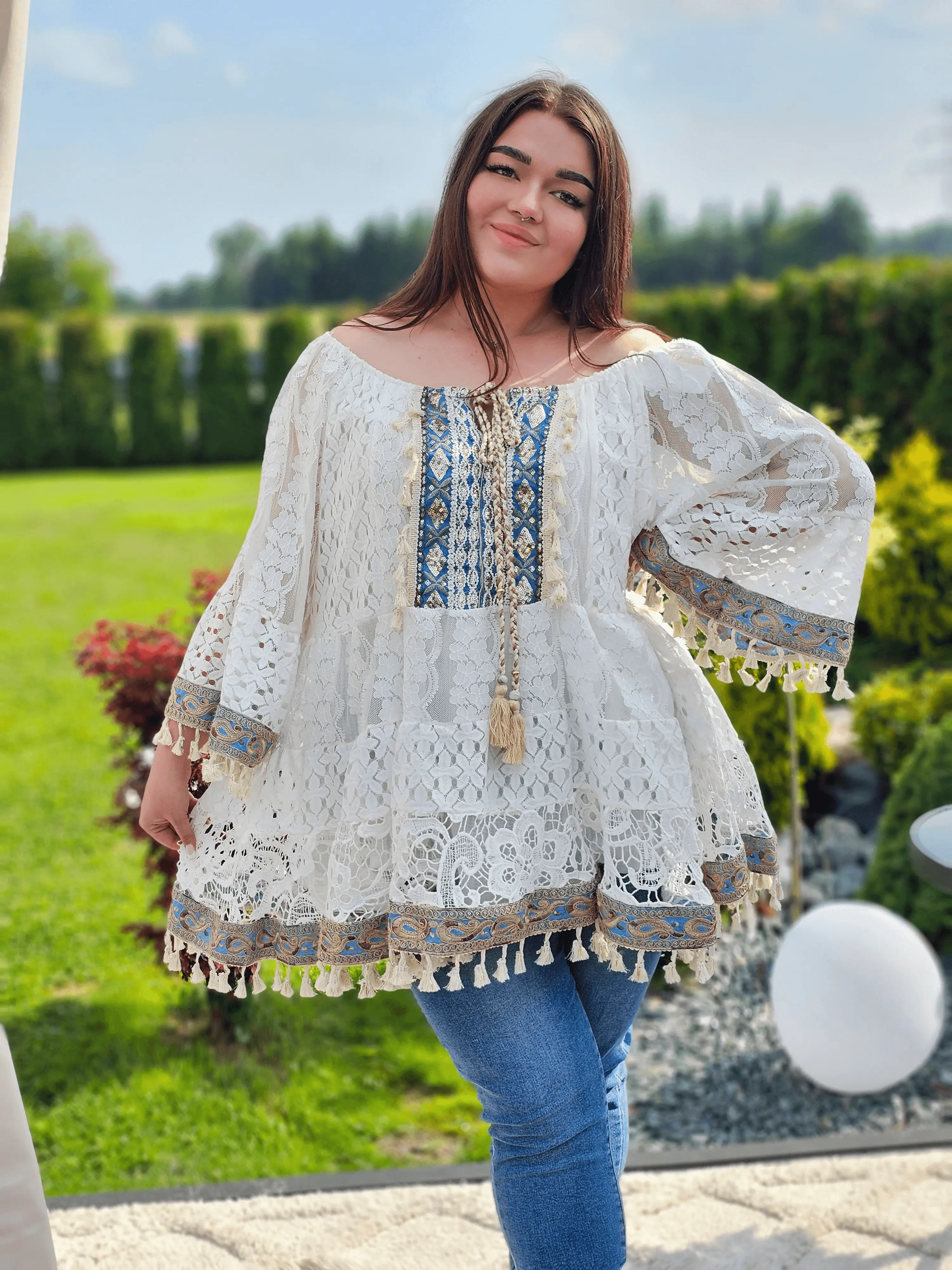 Koronkowa bluzka w stylu boho Stylowa XL