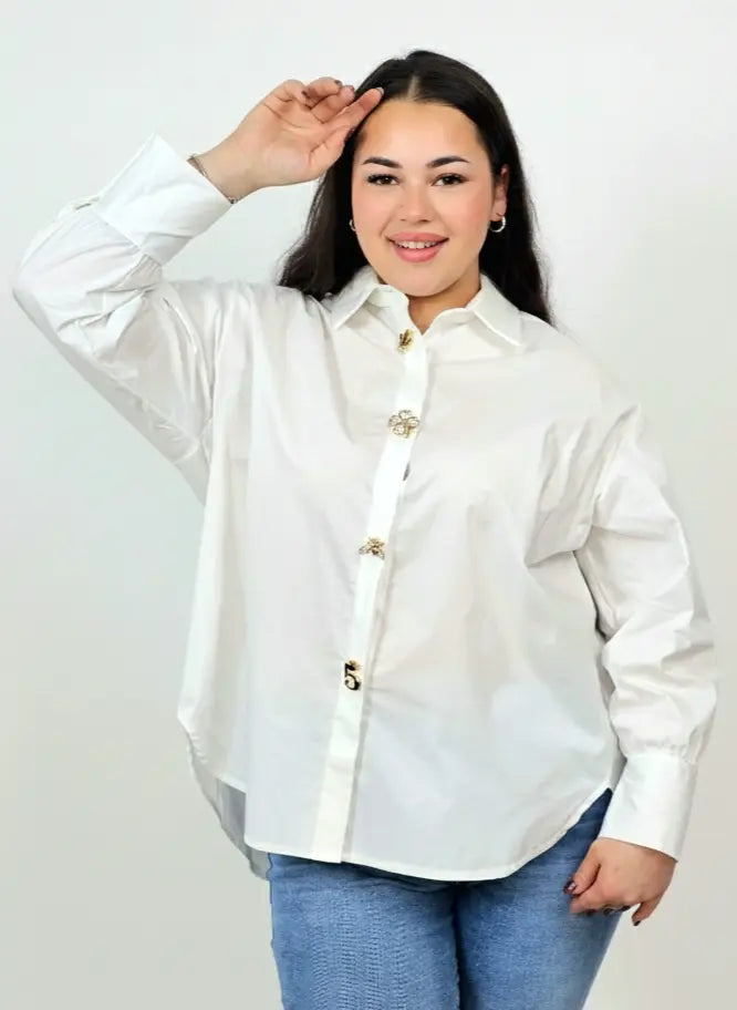 Koszula plus size XXL z ozdobnymi guzikami – klasyka dla kobiet plus size Stylowa XL