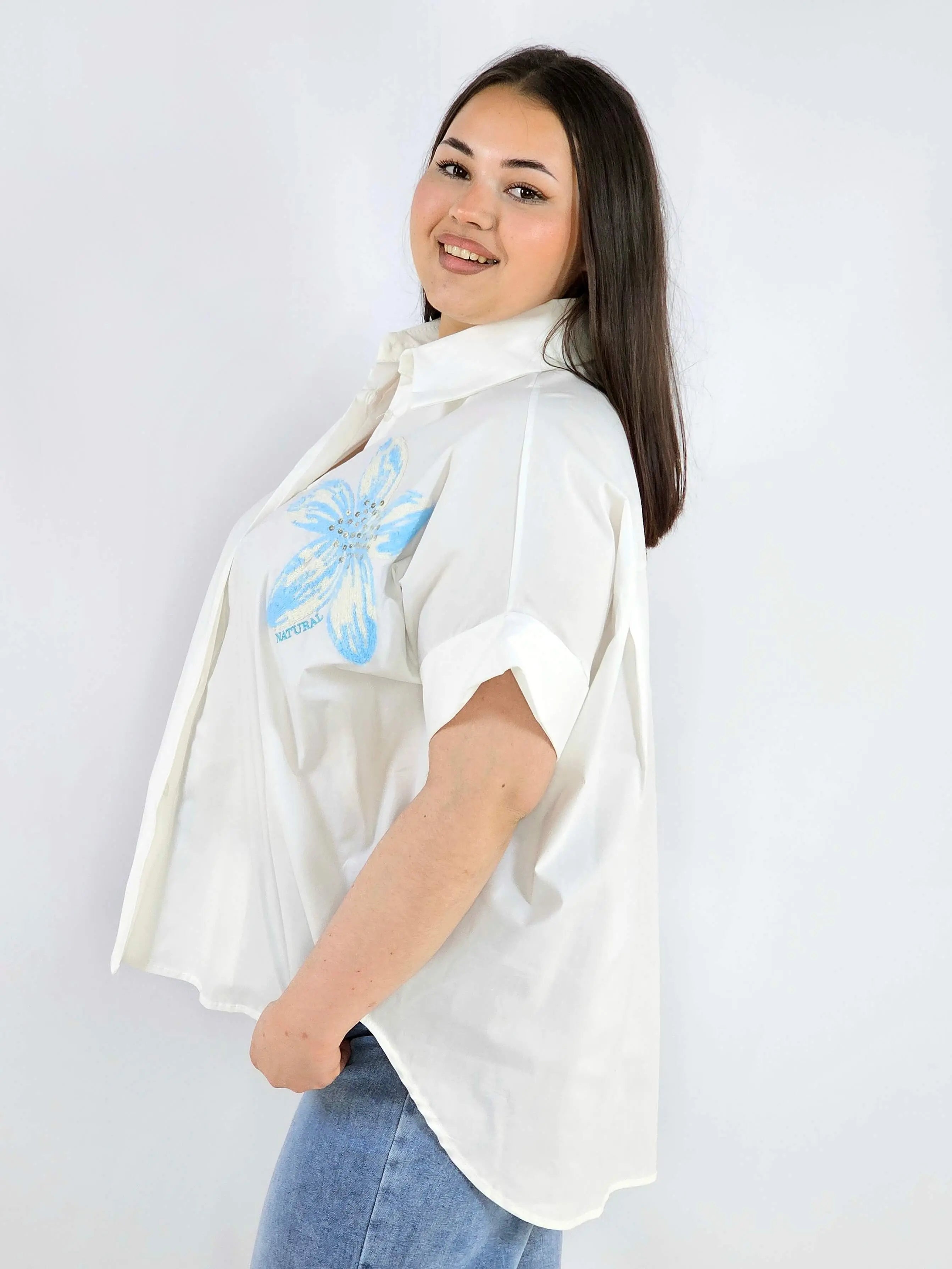 Koszula plus size Zeta Otto z kwiatową aplikacją oversize lekka i stylowa Stylowa XL