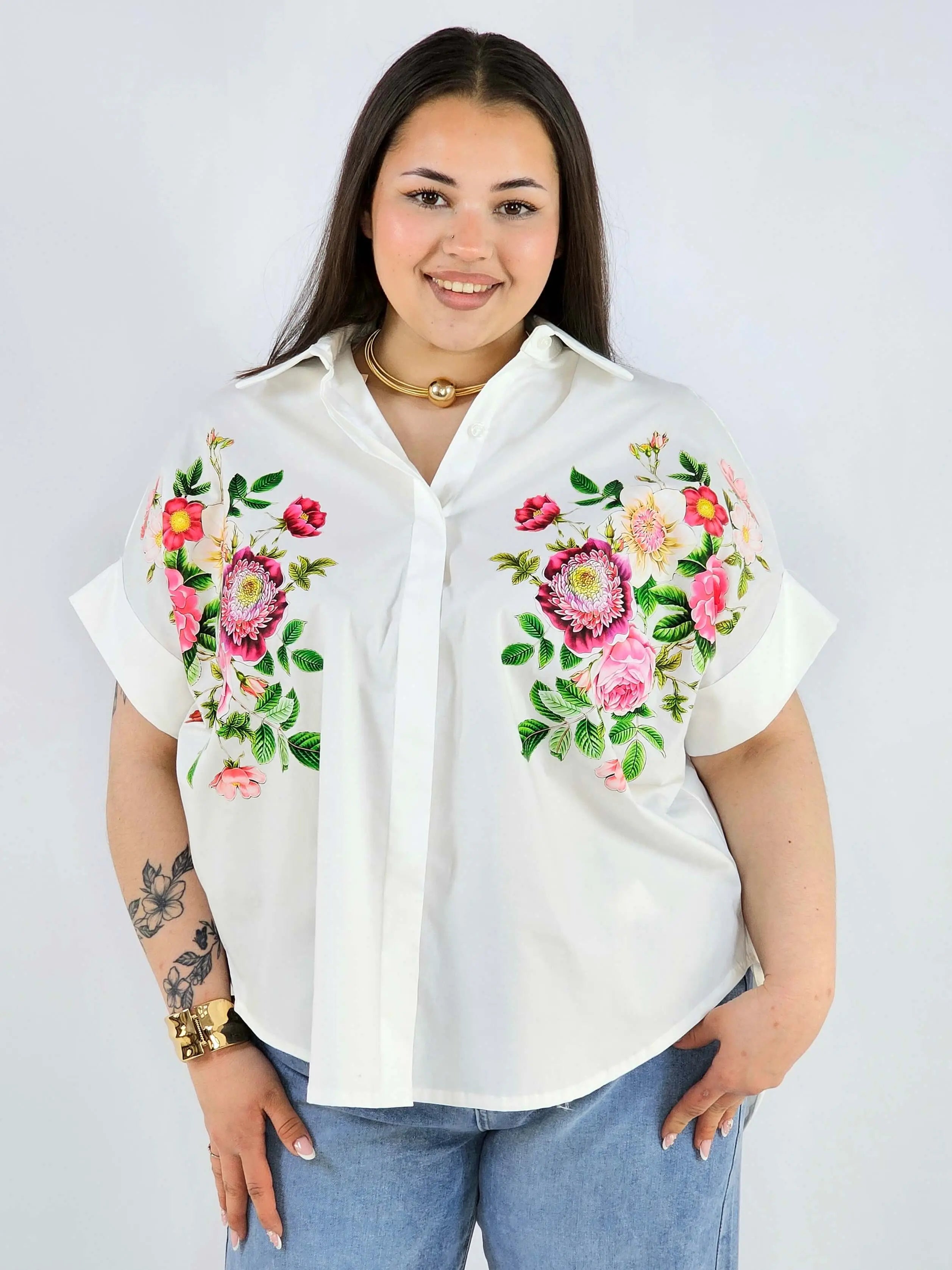Koszula plus size Zeta Otto z kwiatowym printem oversize elegancka i lekka Stylowa XL