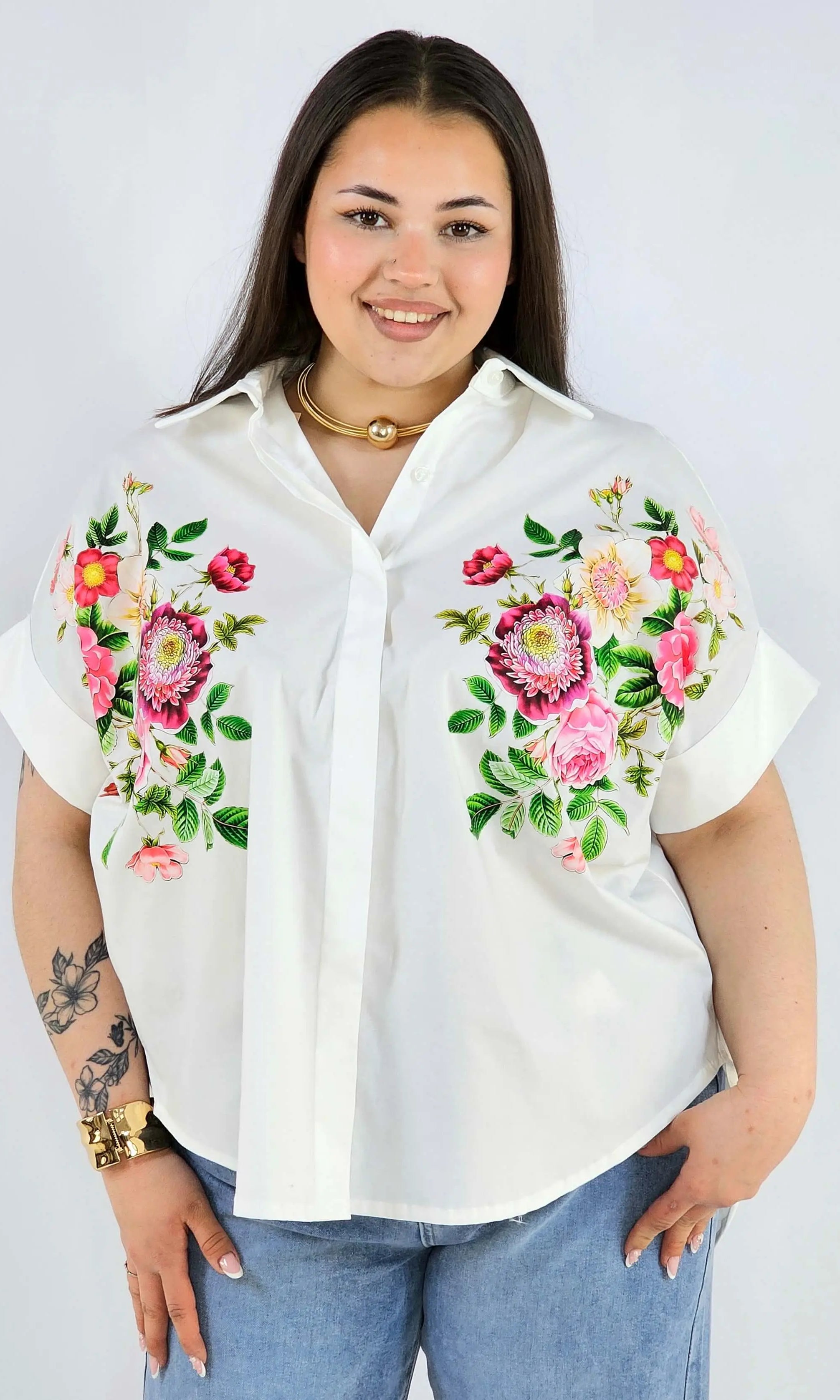 Koszula plus size Zeta Otto z kwiatowym printem oversize elegancka i lekka Stylowa XL