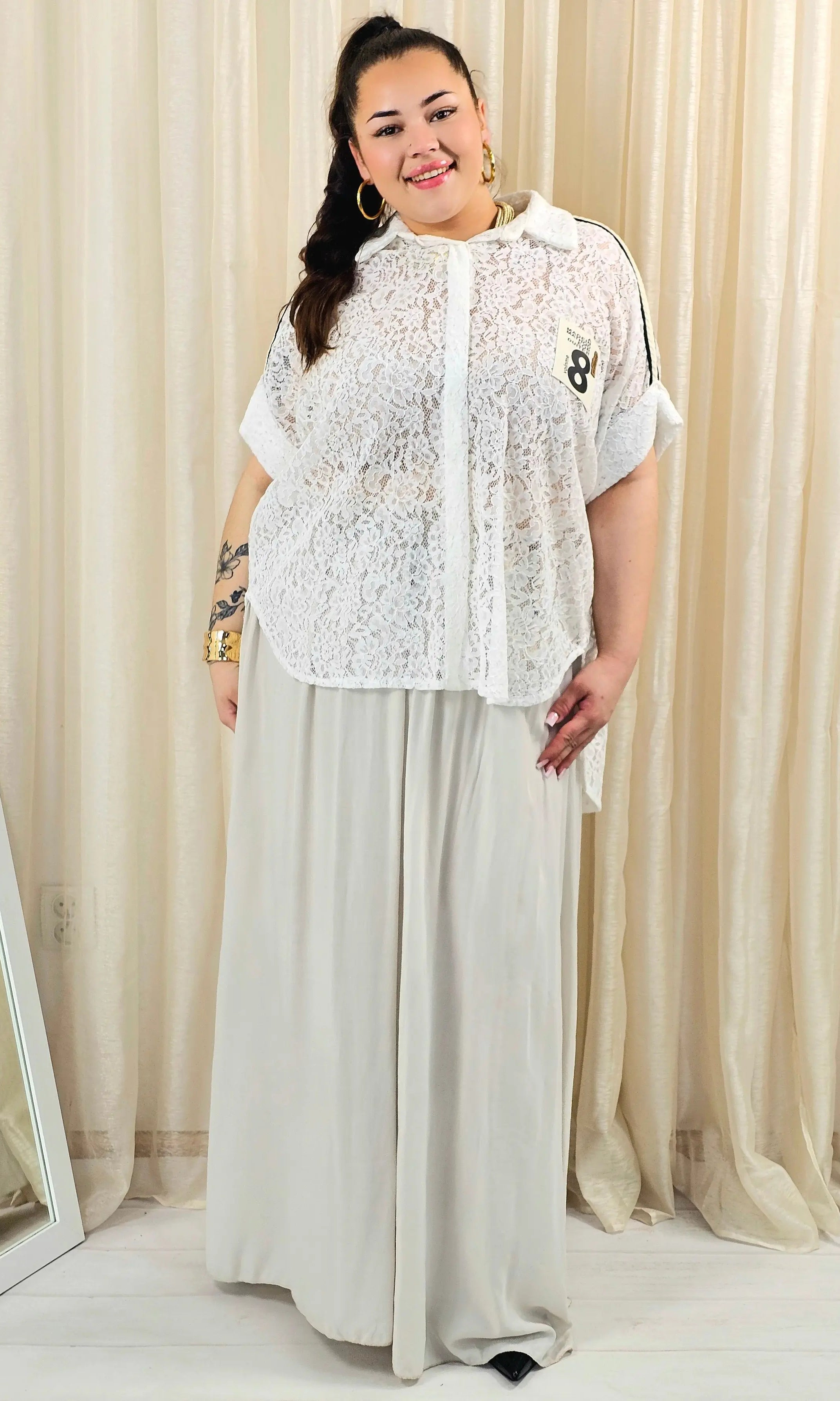 Koszula plus size koronkowa z kołnierzykiem Stylowa XL