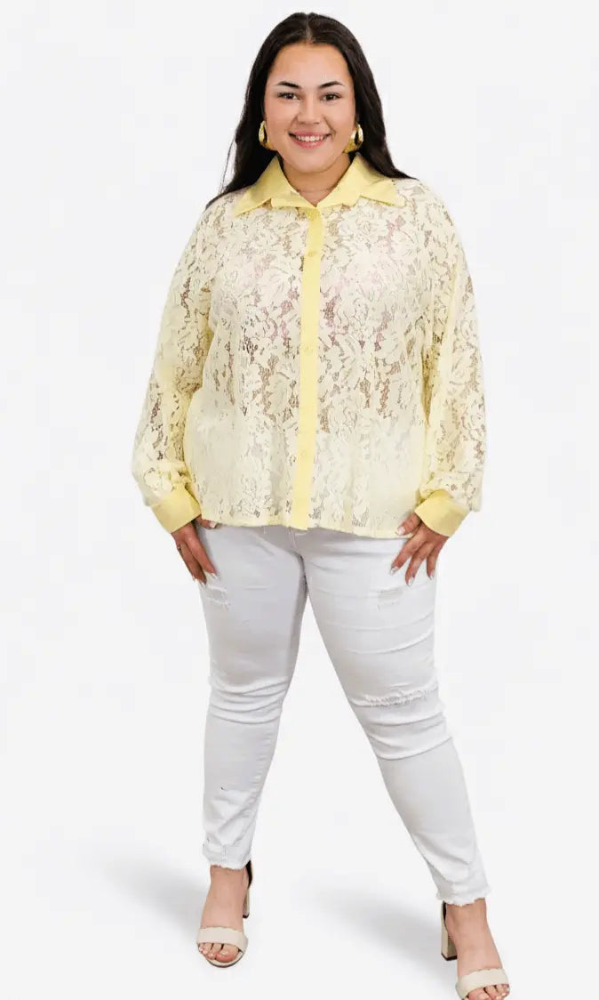 Koszula plus size koronkowa zapinana na guziki Stylowa XL
