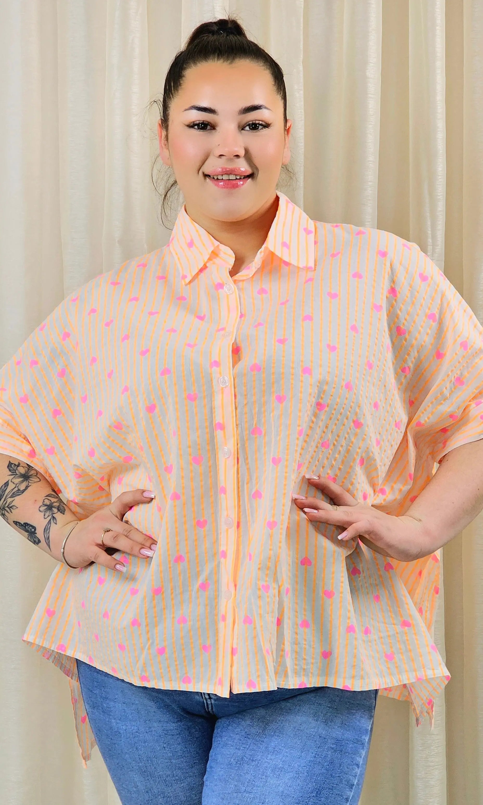 Koszula plus size oversize w paski – kolorowa koszula damska XXL z printem Stylowa XL