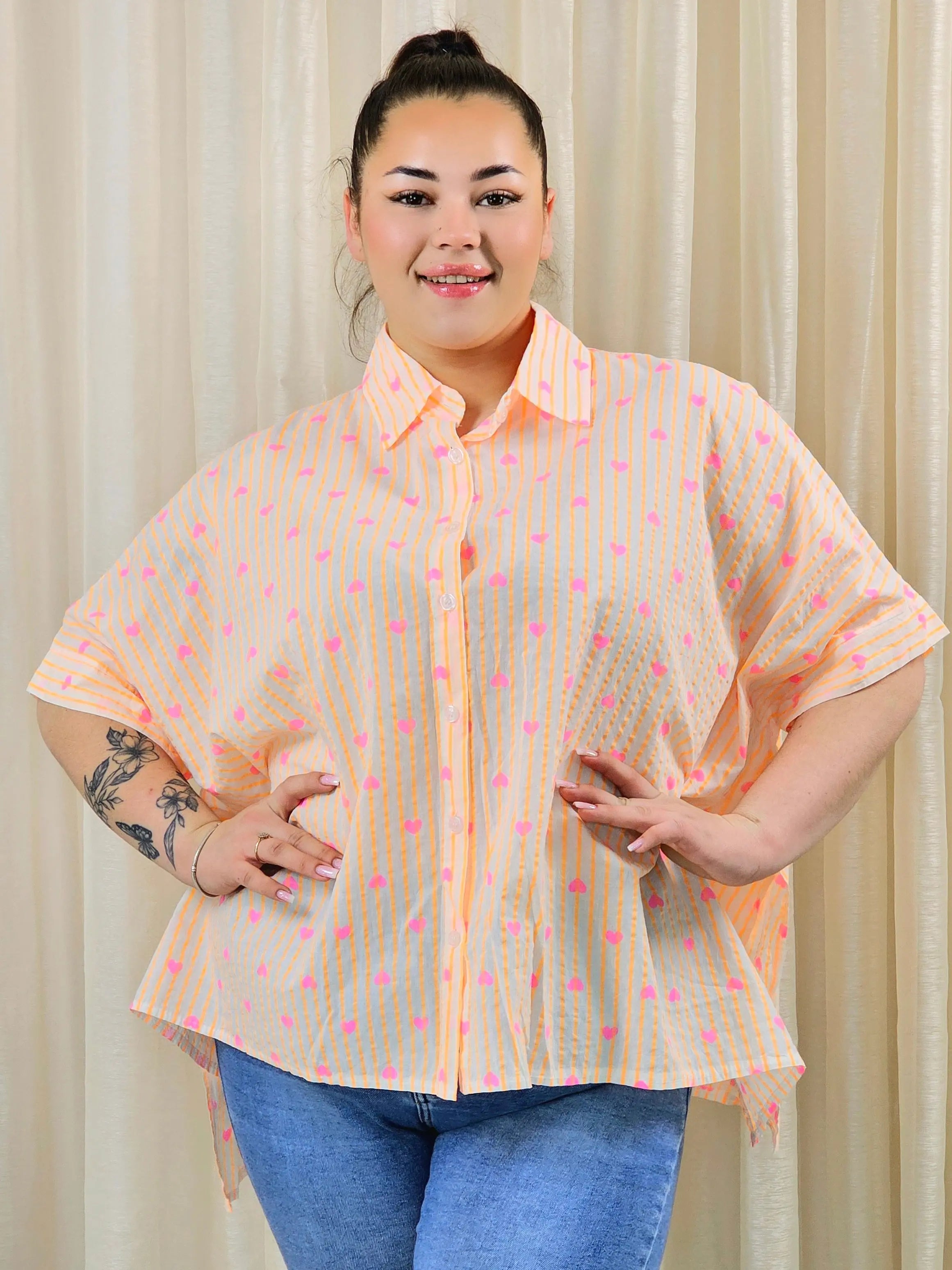 Koszula plus size oversize w paski – kolorowa koszula damska XXL z printem Stylowa XL