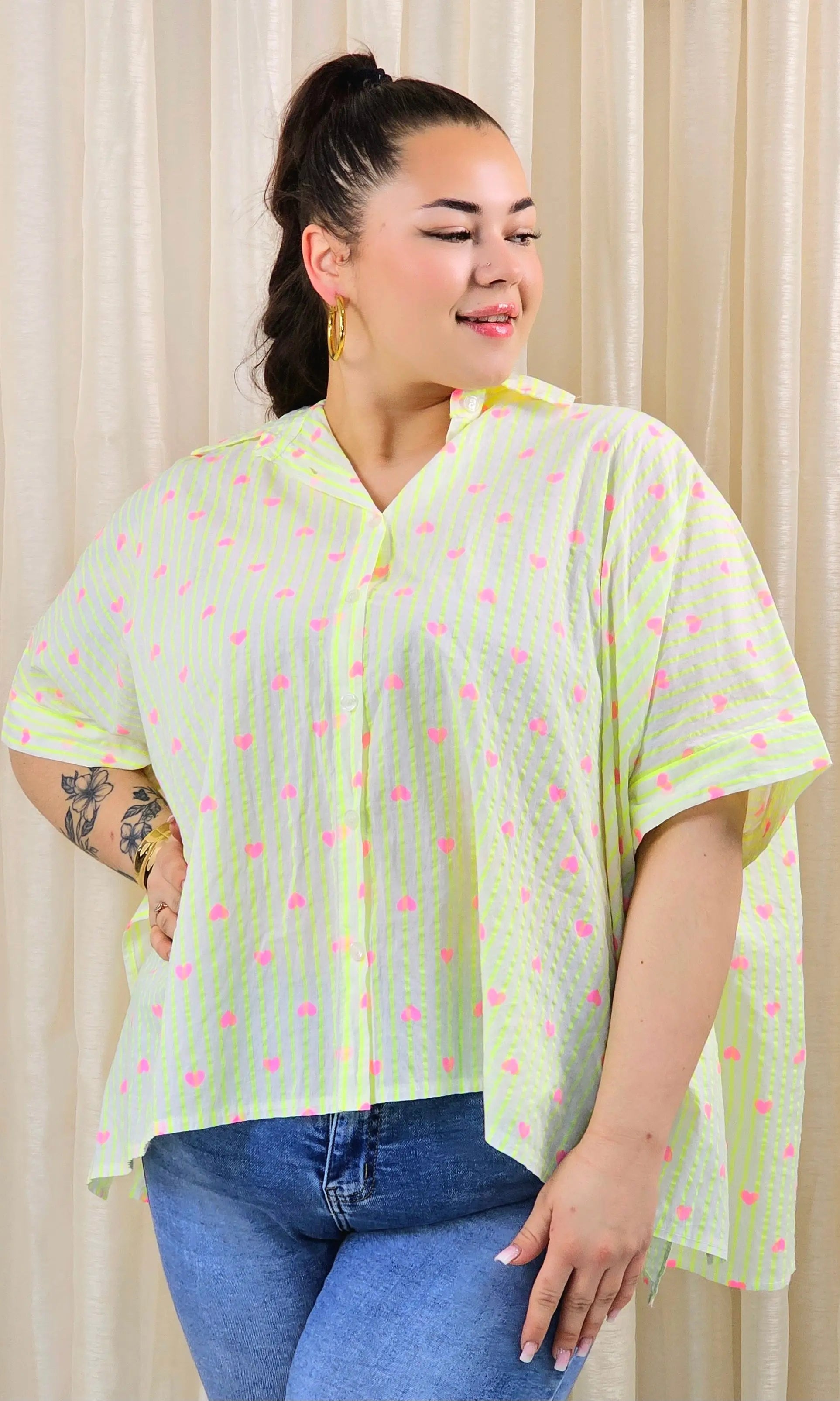 Koszula plus size oversize w paski – kolorowa koszula damska XXL z printem Stylowa XL