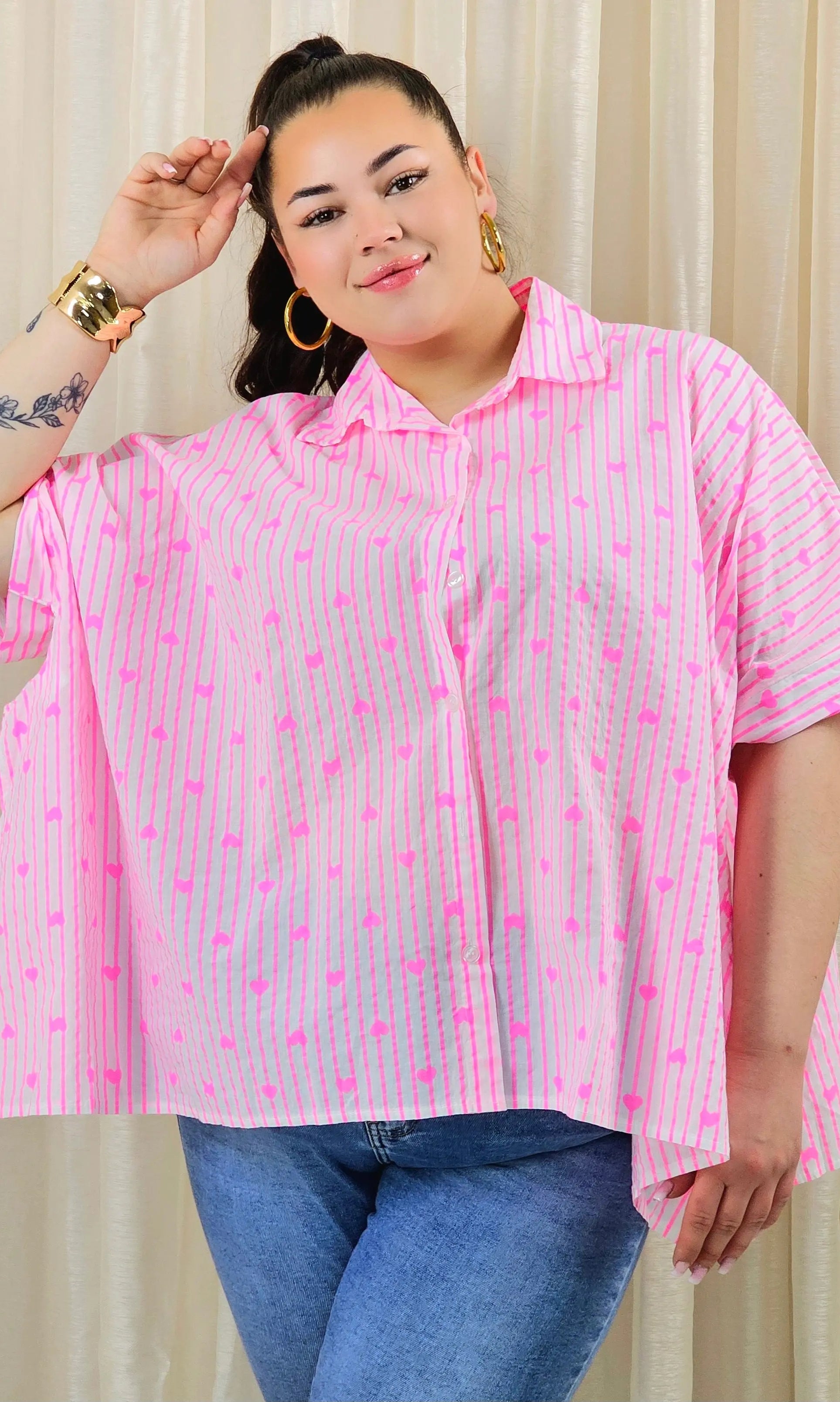 Koszula plus size oversize w paski – kolorowa koszula damska XXL z printem Stylowa XL