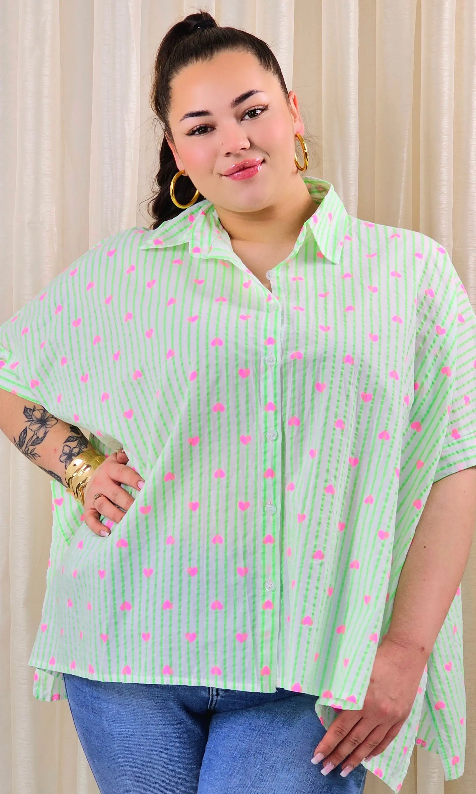 Koszula plus size oversize w paski – kolorowa koszula damska XXL z printem Stylowa XL