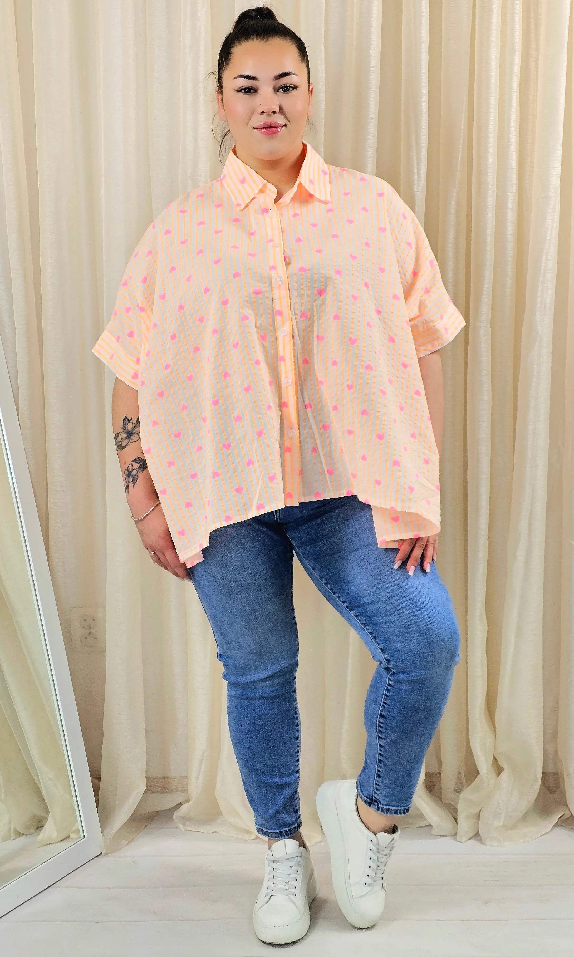 Koszula plus size oversize w paski – kolorowa koszula damska XXL z printem Stylowa XL